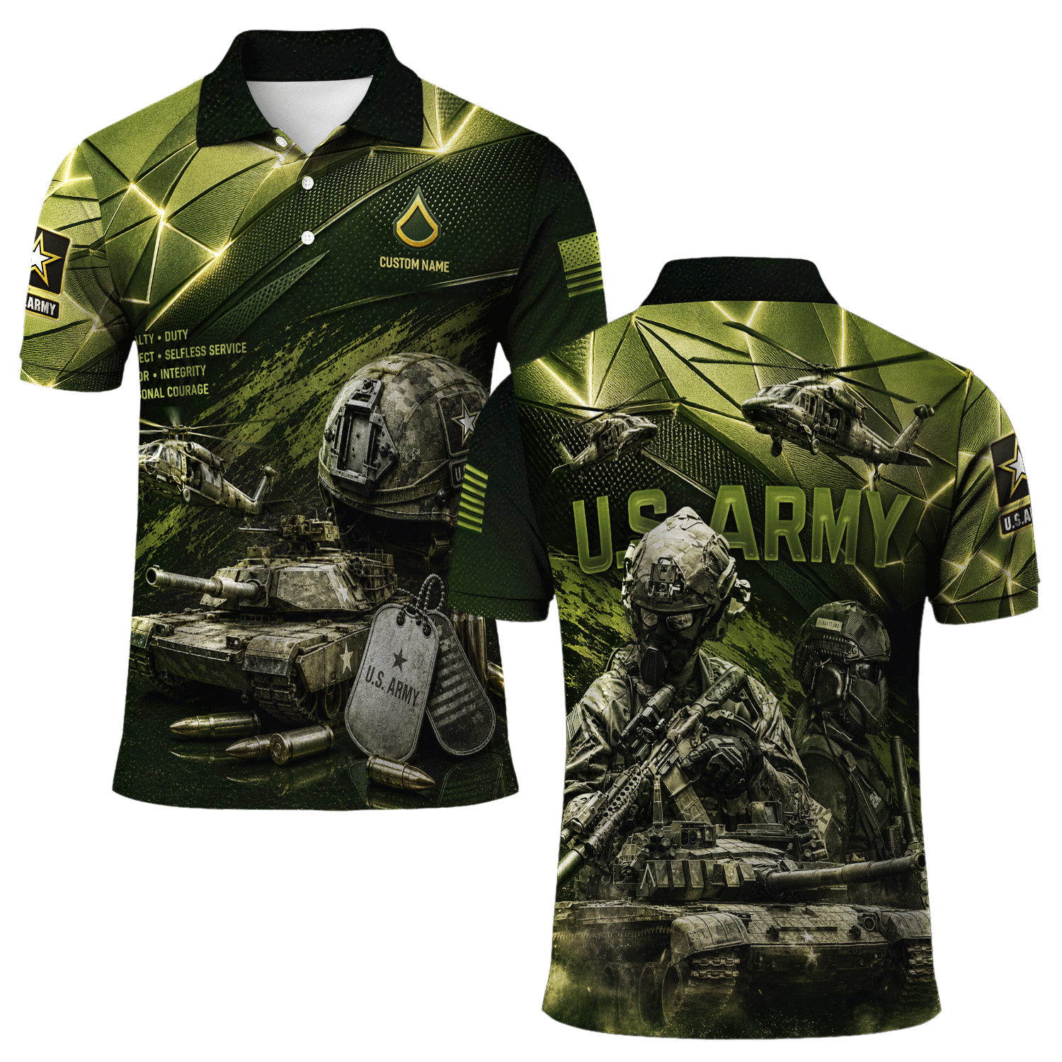 Personalized US Army Rank 3D All-Over Print Polo Shirt Gift