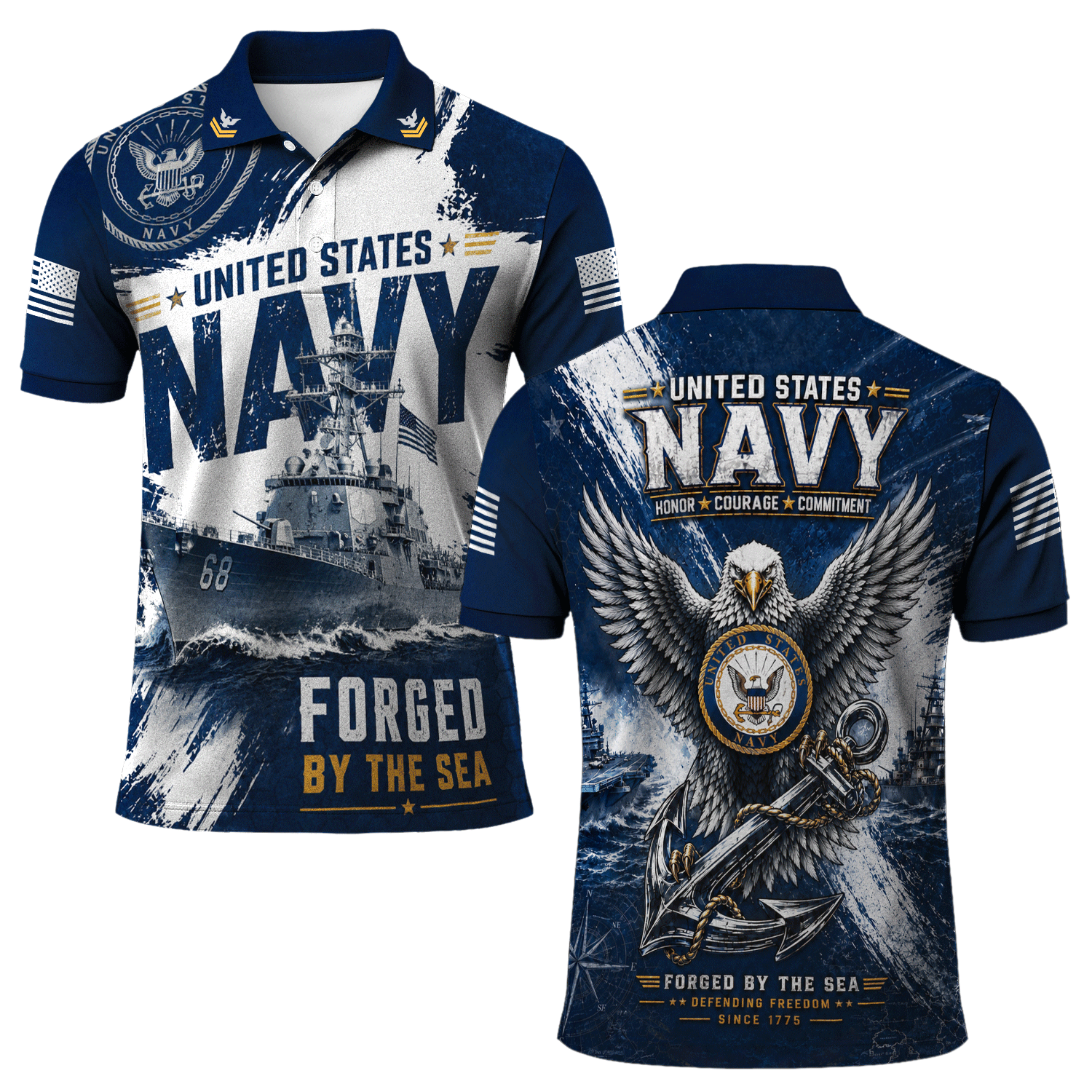 Personalized US Navy Rank 3D All-Over Print Polo Shirt Gift