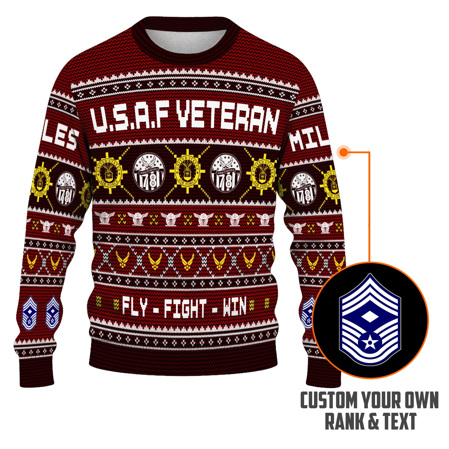 Custom Ranks And Text US Air Force Ugly Christmas Sweater for Women Men KAUST06
