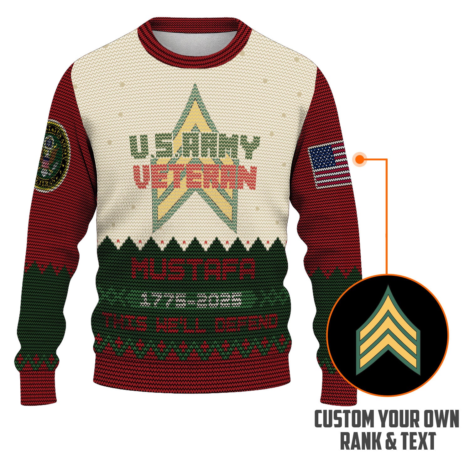 Custom Ranks And Text US Army Ugly Christmas Sweater for Women Men KAUST07