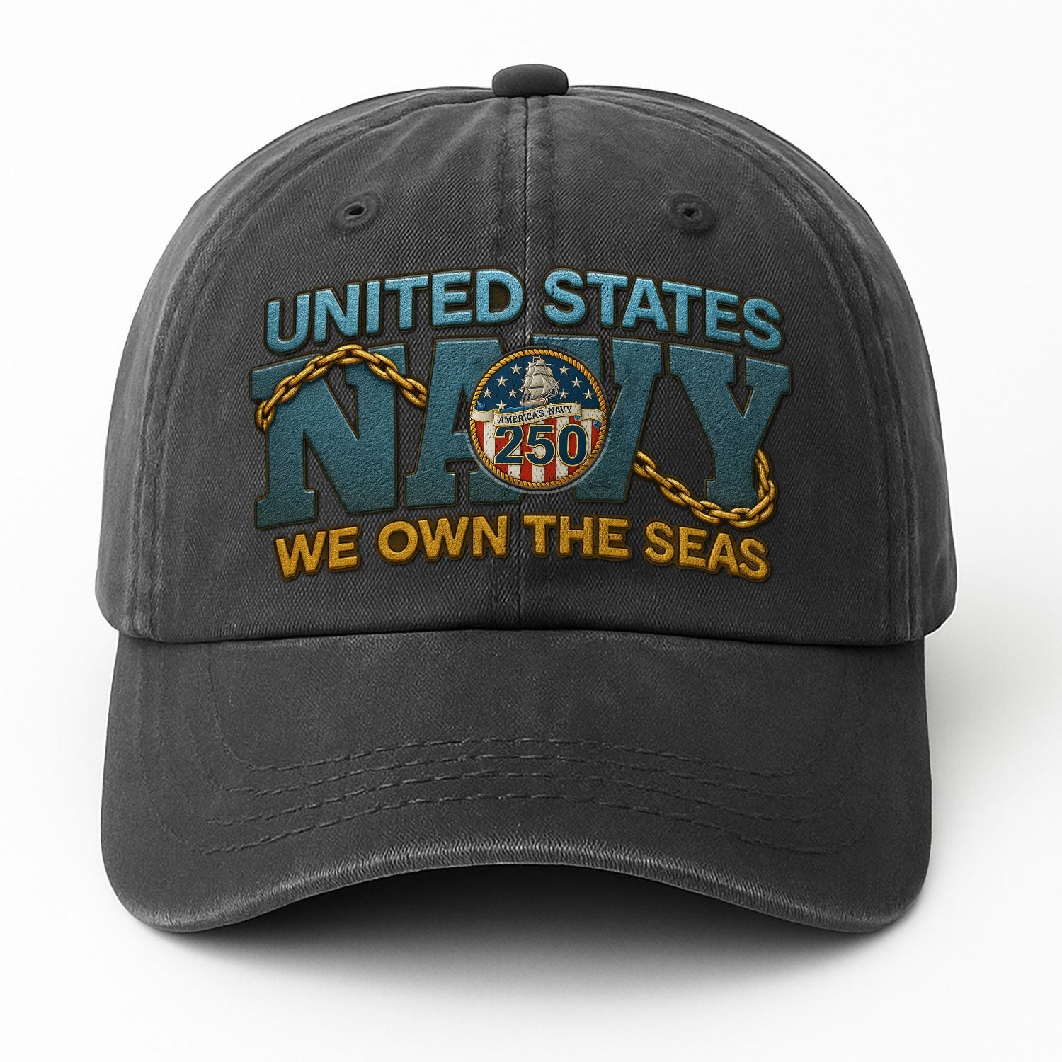 US Navy We Own The Seas US Navy Premium Washed Denim Cap