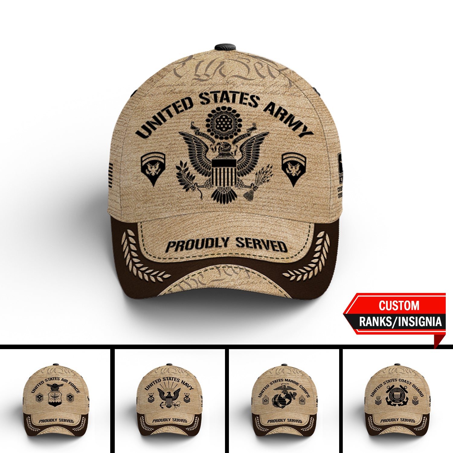 Custom Ranks/Insignia, Personalized Name And Years Served All Over Prints Premium Classic Cap JAOVC20