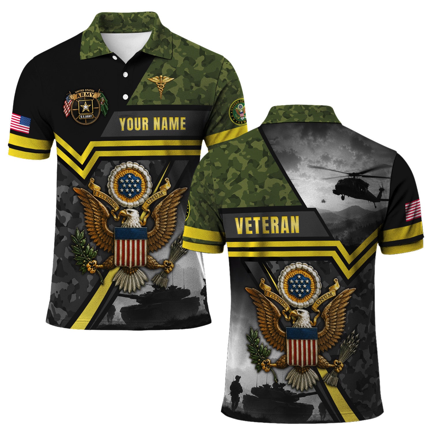 Custom Army Name and Rank 3D Polo Shirt for Veterans