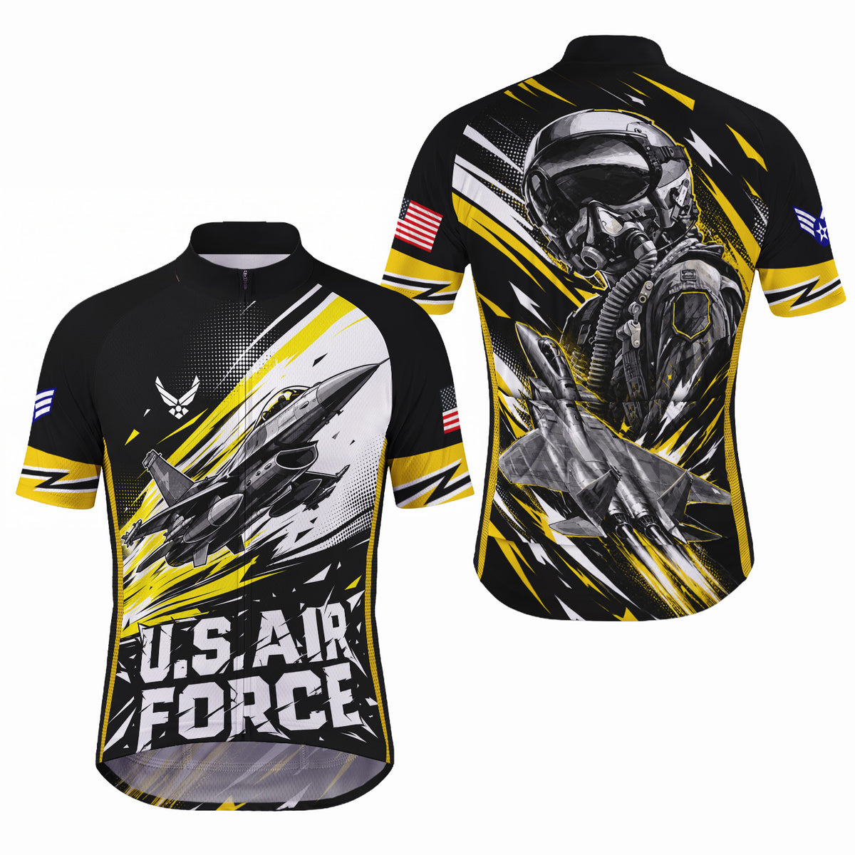 Custom USAF Cycling Jersey Personalized Name Rank Veteran Bike Shirt