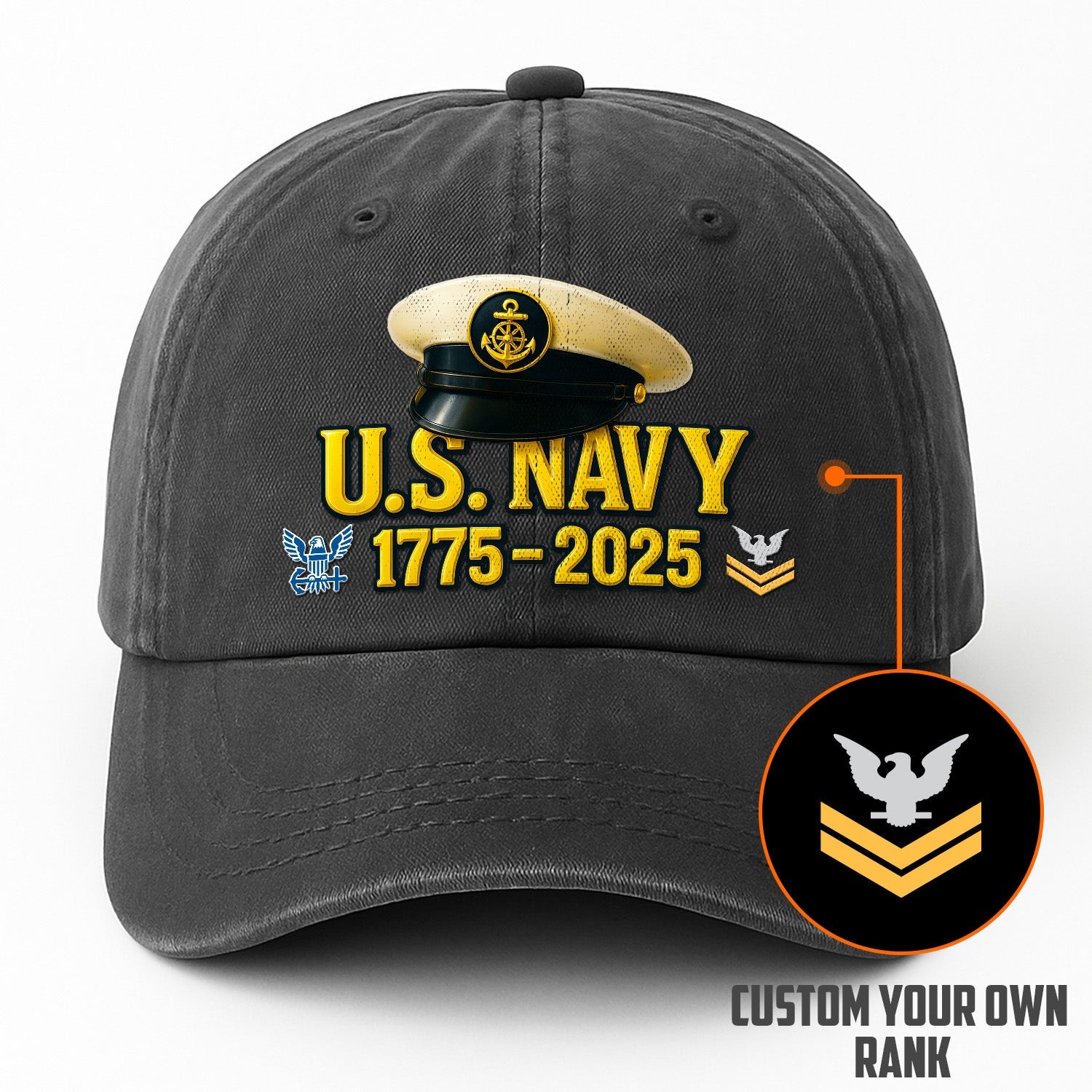 Custom Ranks US Navy Premium Washed Denim Cap DC019