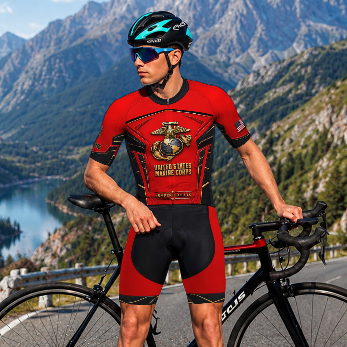Personalized USMC Cycling Jersey Custom Military Name & Rank Gift