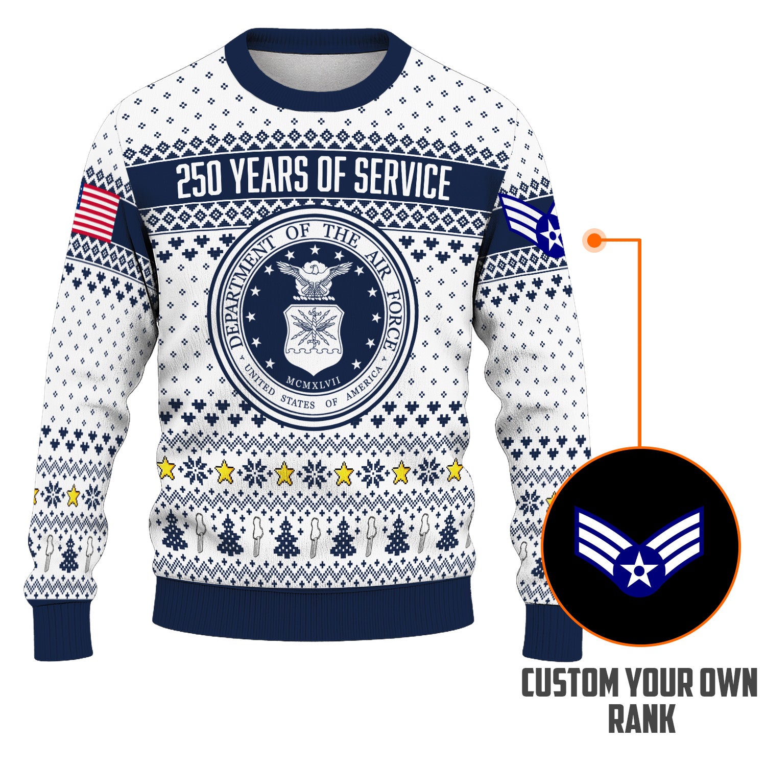 Custom Ranks US Air Force Ugly Christmas Sweater for Women Men KRUST06