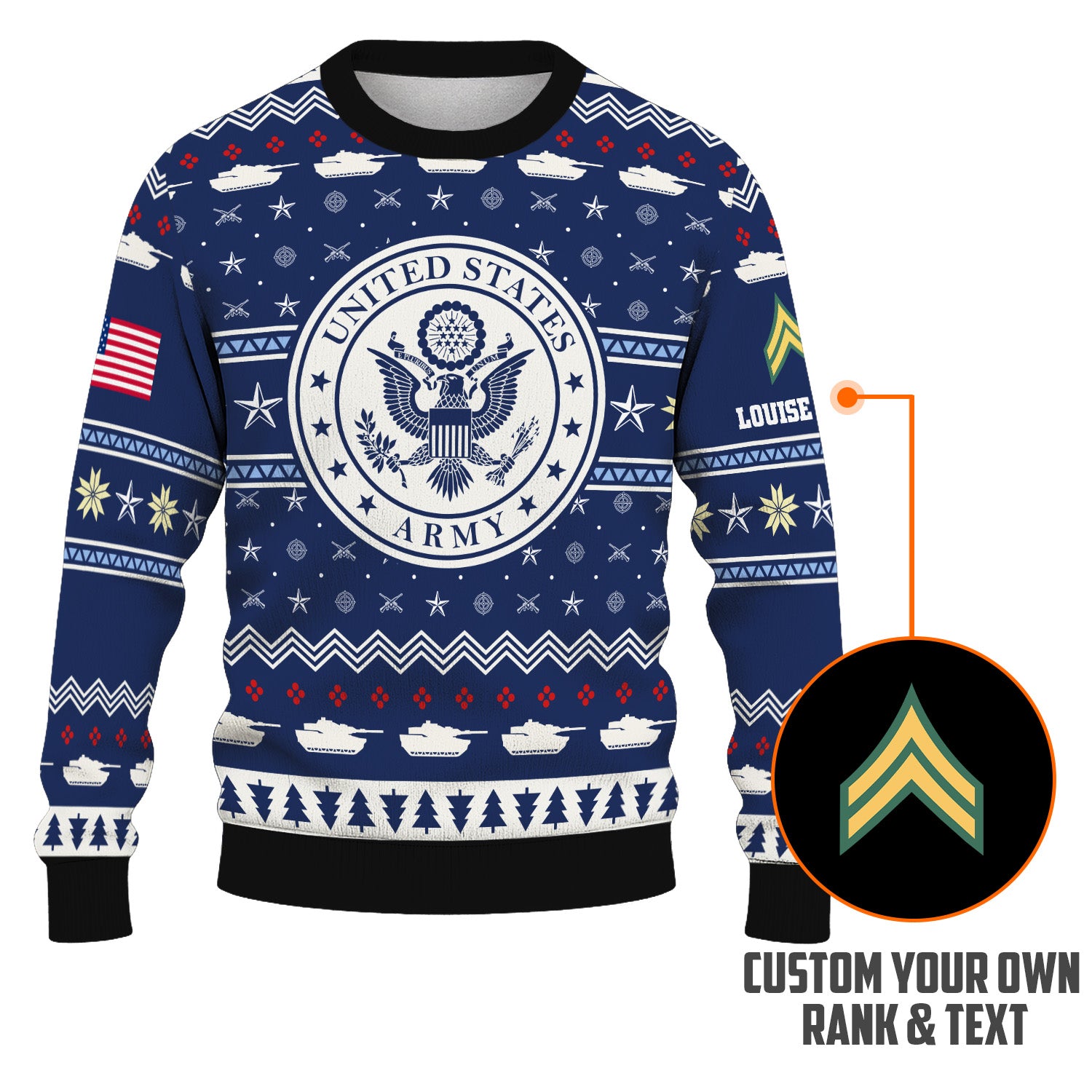 Custom Ranks And Text US Army Ugly Christmas Sweater for Women Men KRUST01