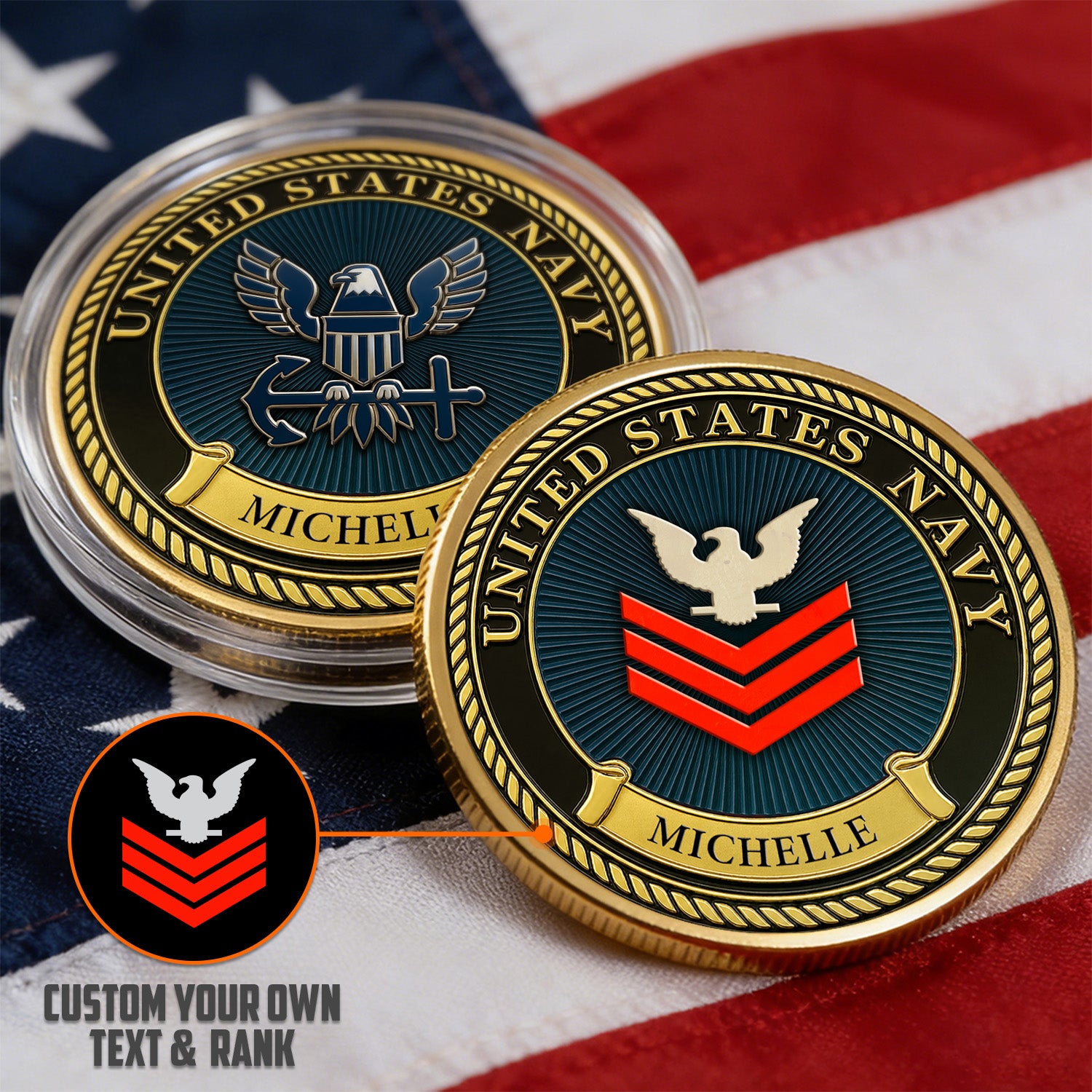 Custom Navy Challenge Coin Personalized Rank Name Gift