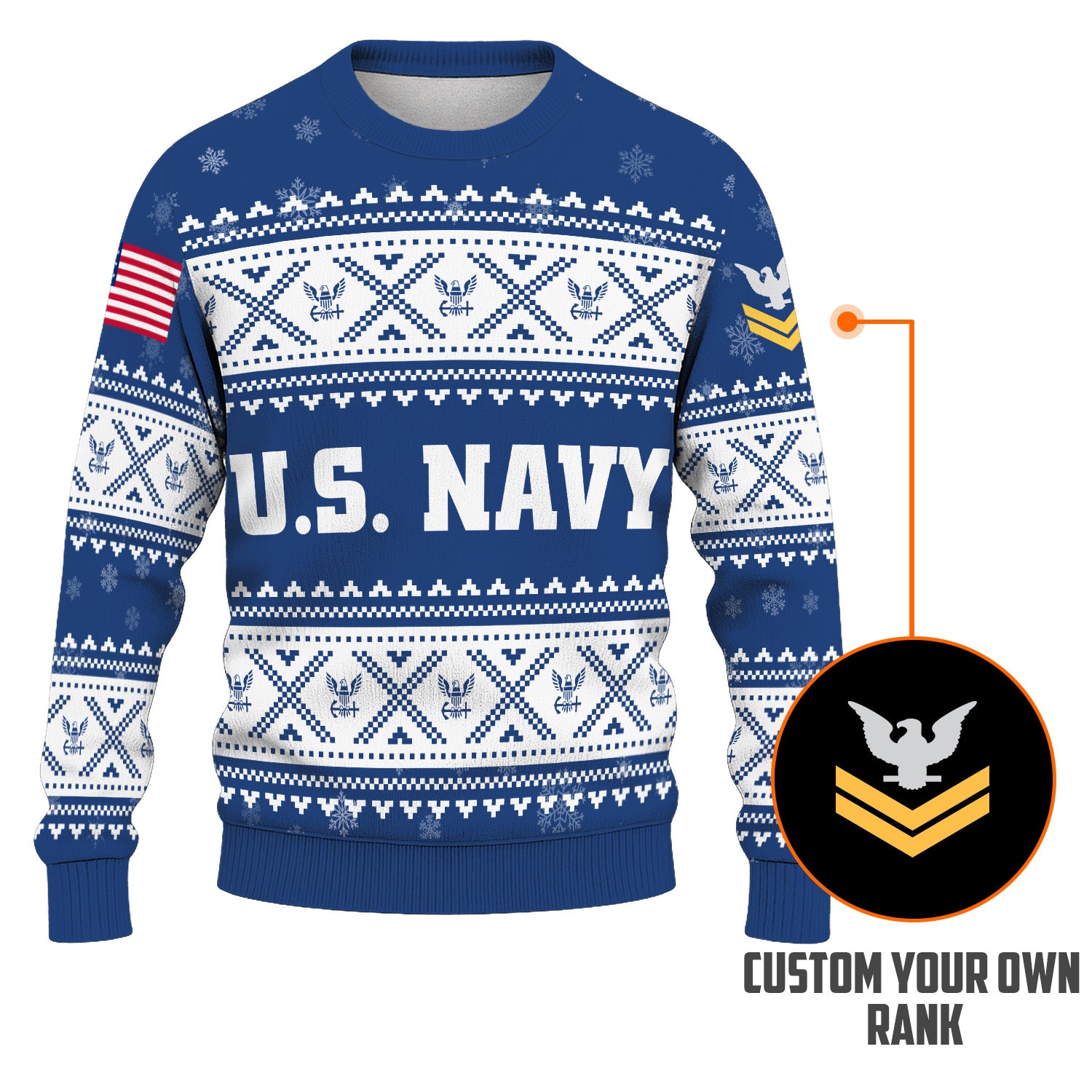 Custom Ranks US Navy Ugly Christmas Sweater for Women Men KRUST05