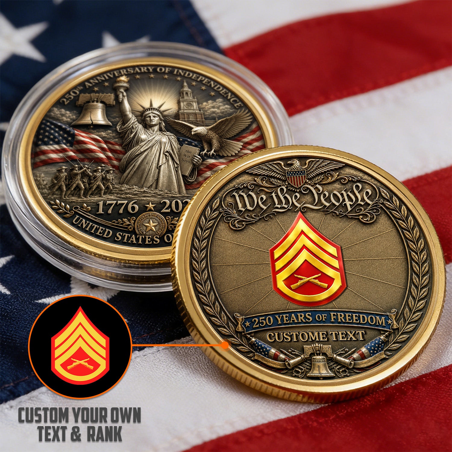 Custom USMC Rank Name We The People 3D Challenge Coin