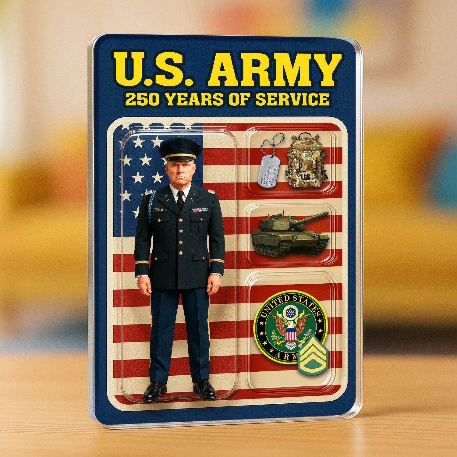 Personalized US Army 250th Years Of Service Custom Figure Male Army Officer Service Uniform Acrylic Block