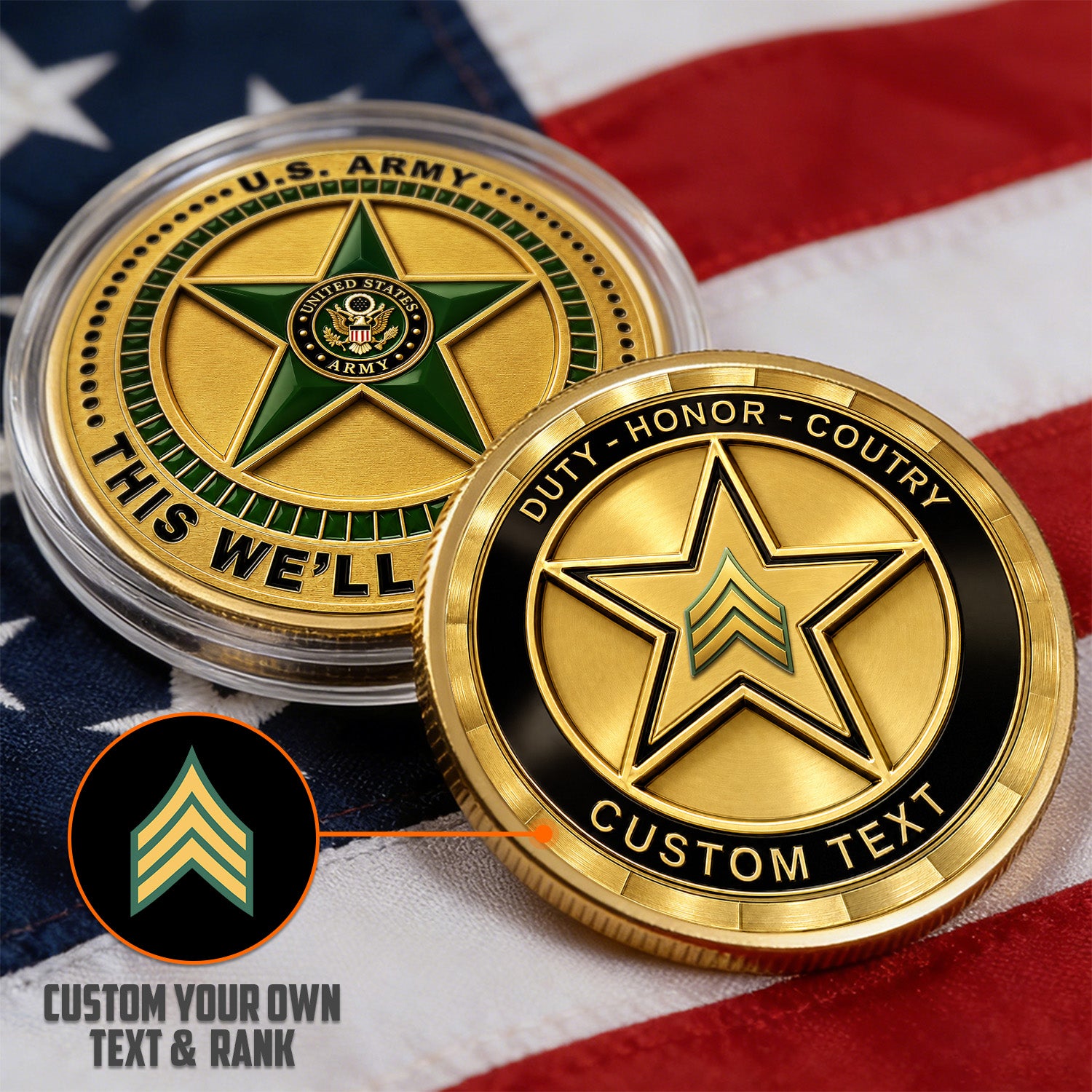 Army Rank Insignia Custom Name 3D Challenge Coin Gift