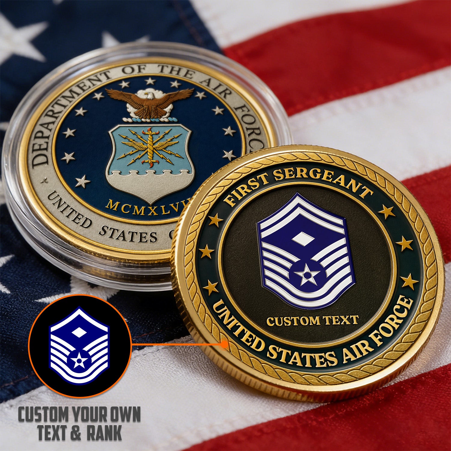 Personalized U.S. Air Force Rank Challenge Coin – Custom Veteran Tribute