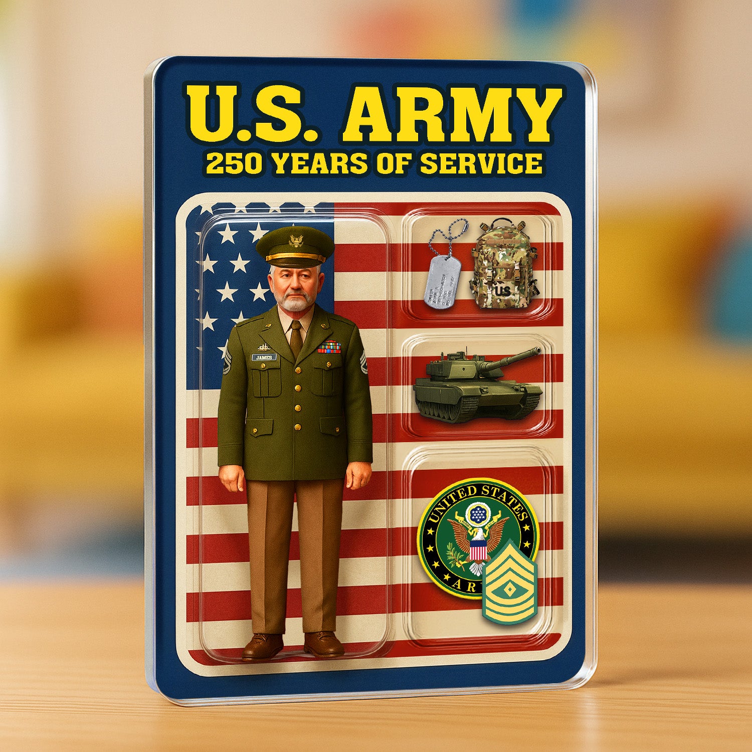 Personalized US Army 250th Years Of Service Custom Figure Army Green Service Uniform Acrylic Block