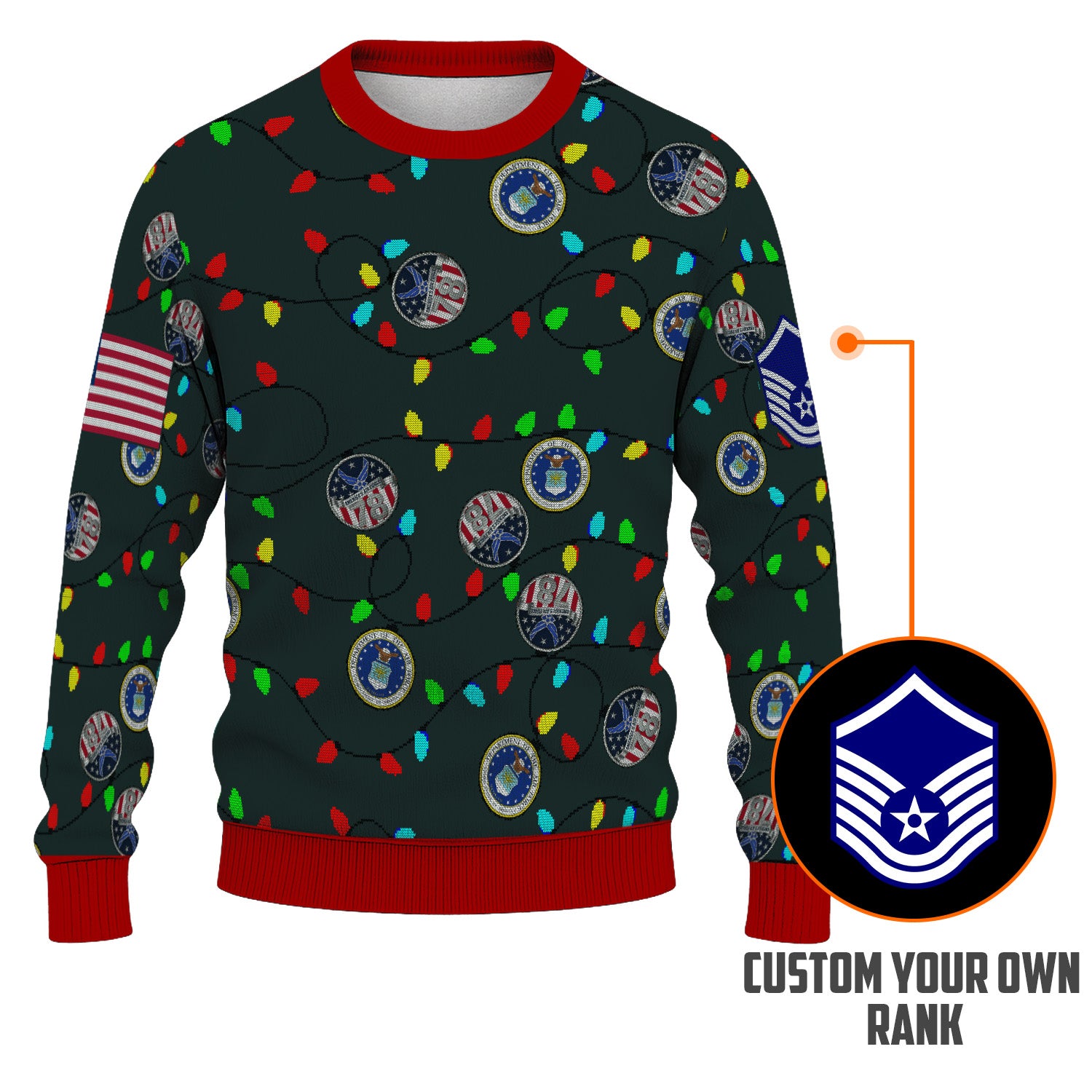 Custom Ranks US Air Force Ugly Christmas Sweater for Women Men KRUST07