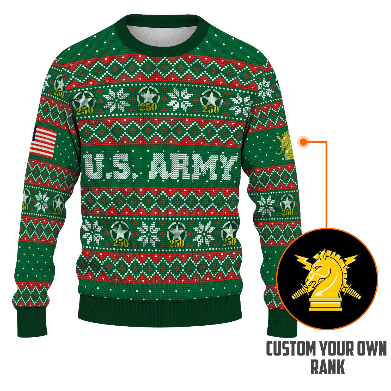 Custom Ranks US Army Ugly Christmas Sweater for Women Men KRUST09