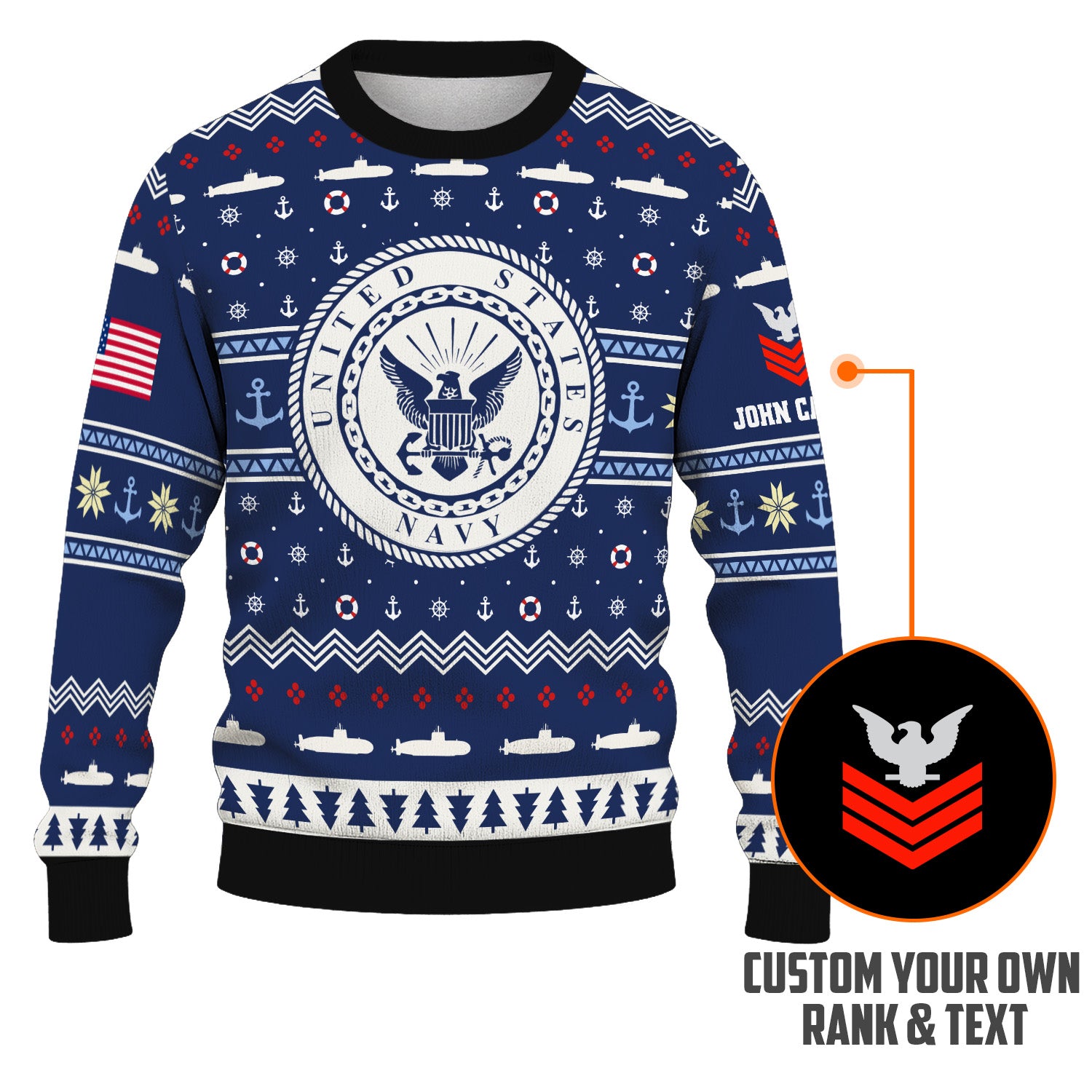Custom Ranks And Text US Navy Ugly Christmas Sweater for Women Men KRUST01