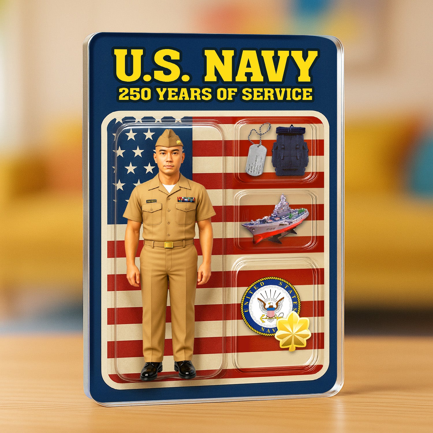 Personalized US Navy 250th Years Of Service Custom Figure Service Uniforms Acrylic Block