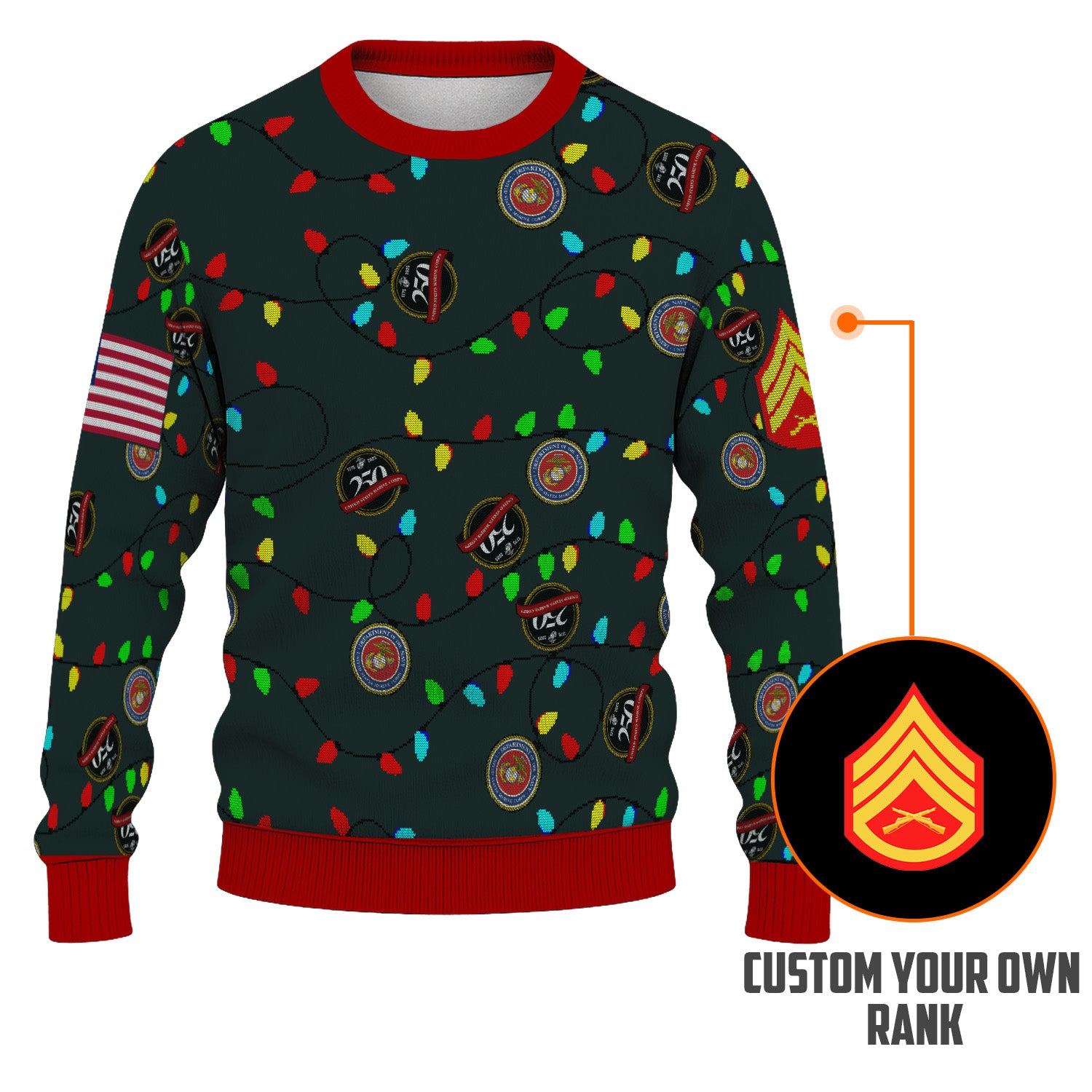 Custom Ranks USMC Ugly Christmas Sweater for Women Men KRUST07