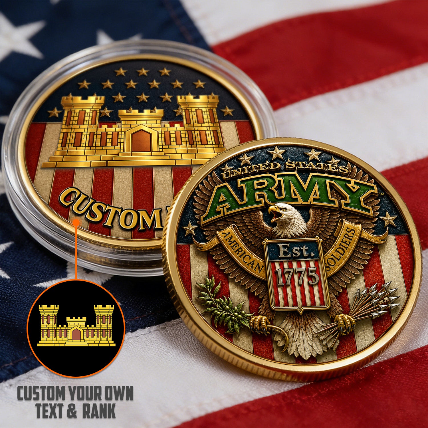 US Army Officer Rank Personalized 3D Challenge Coin