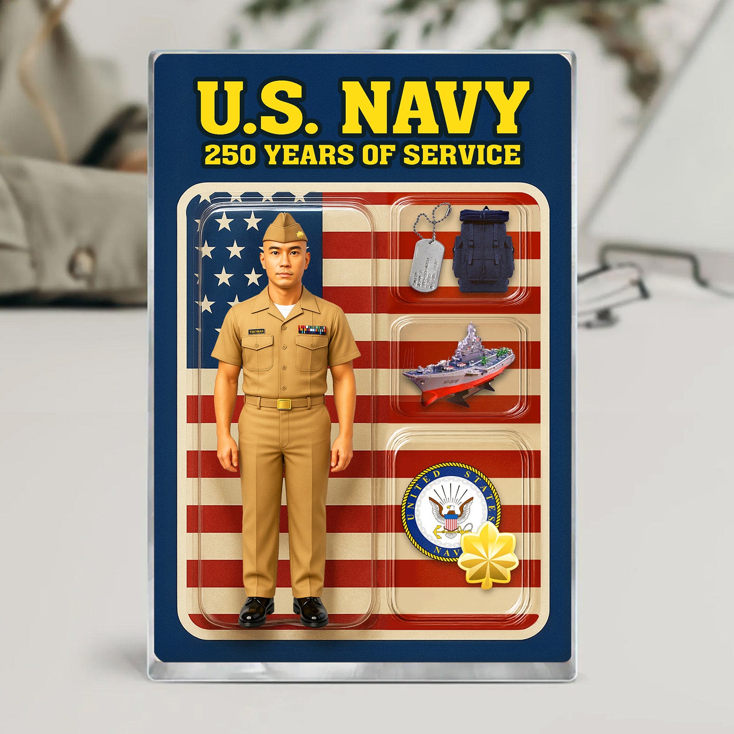 Personalized US Navy 250th Years Of Service Custom Figure Service Uniforms Acrylic Block