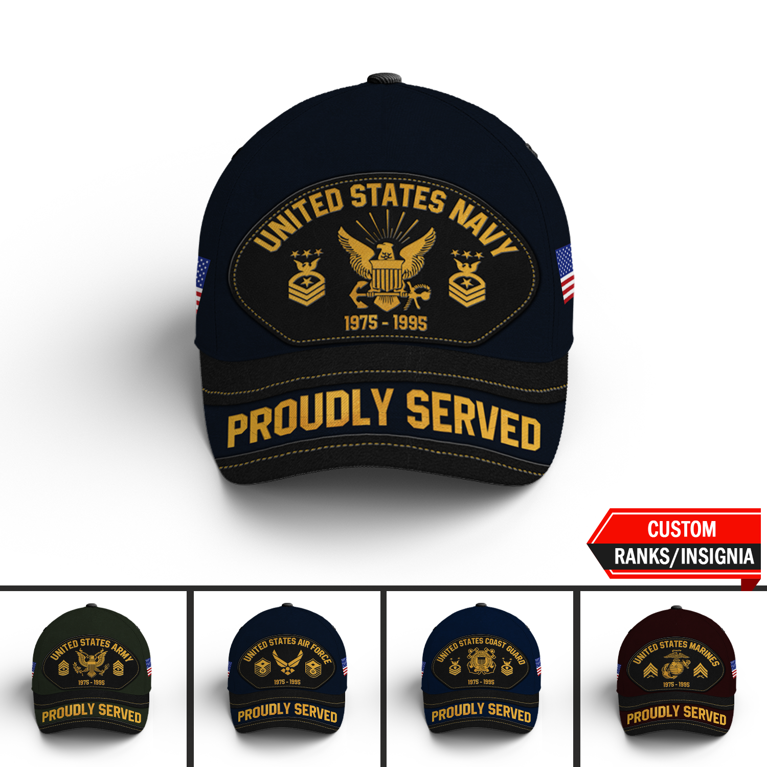 Custom Ranks/Insignia, Personalized Name And Years Served All Over Prints Premium Classic Cap KAOVC19