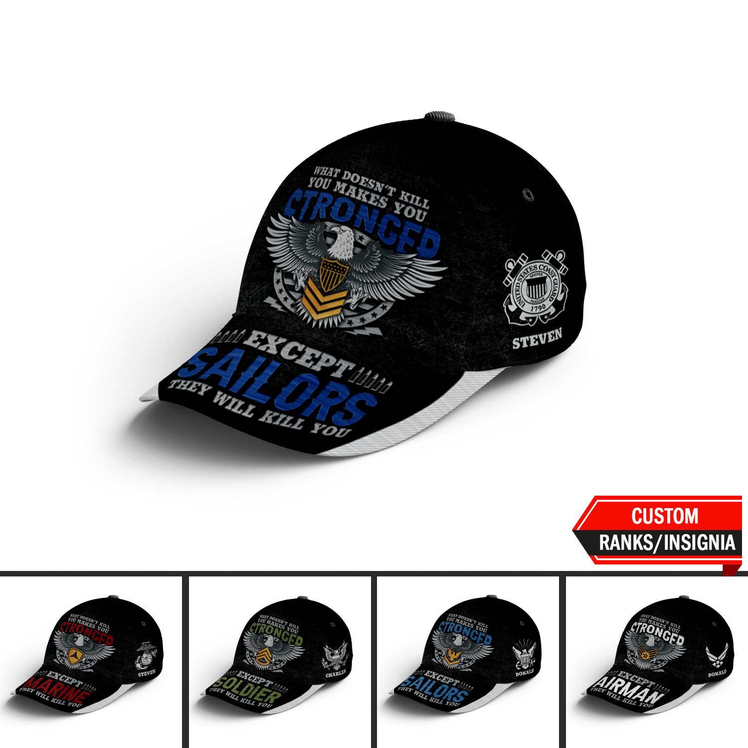 Custom Ranks/Insignia, Personalized Name And Years Served All Over Prints Premium Classic Cap KAOVC17