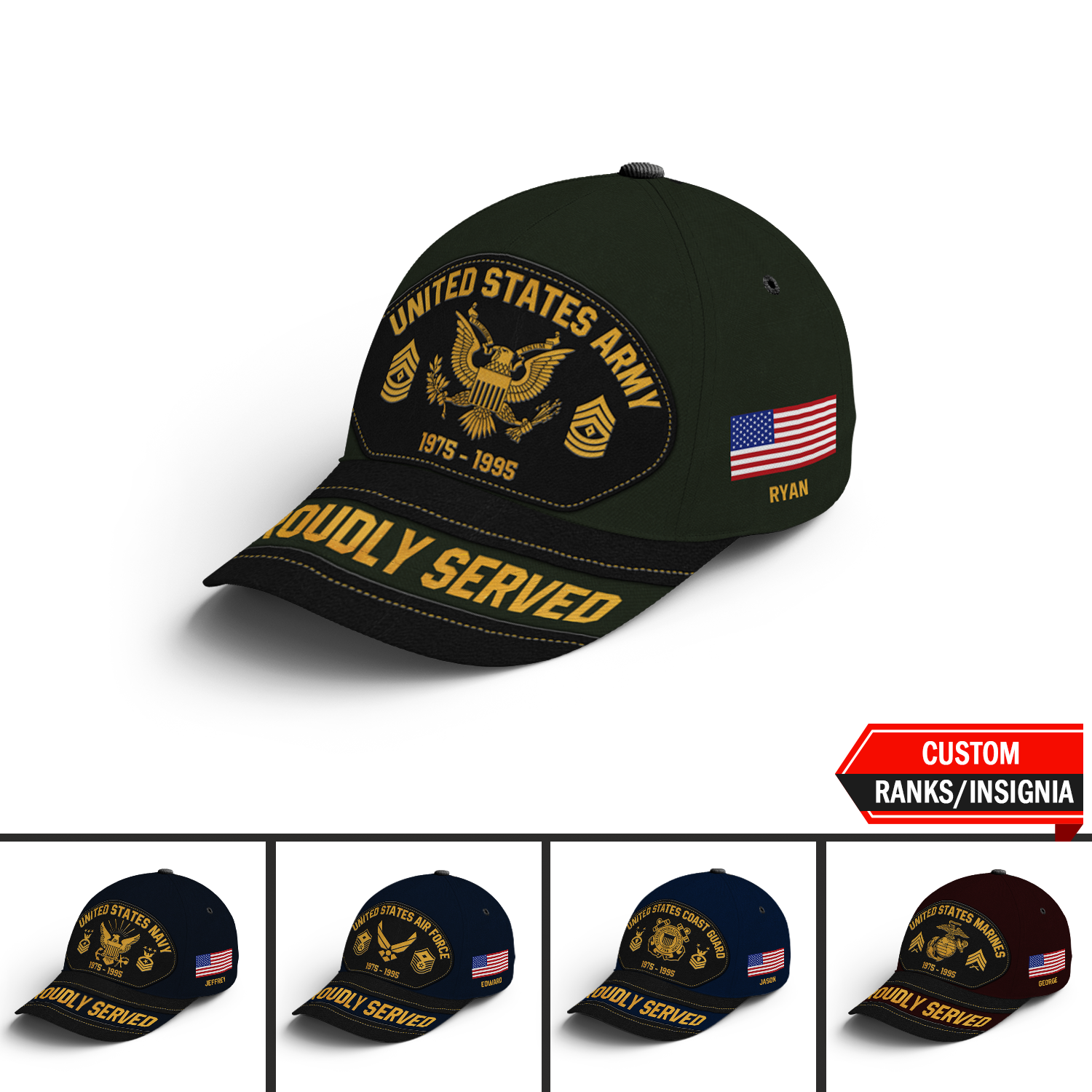 Custom Ranks/Insignia, Personalized Name And Years Served All Over Prints Premium Classic Cap KAOVC19