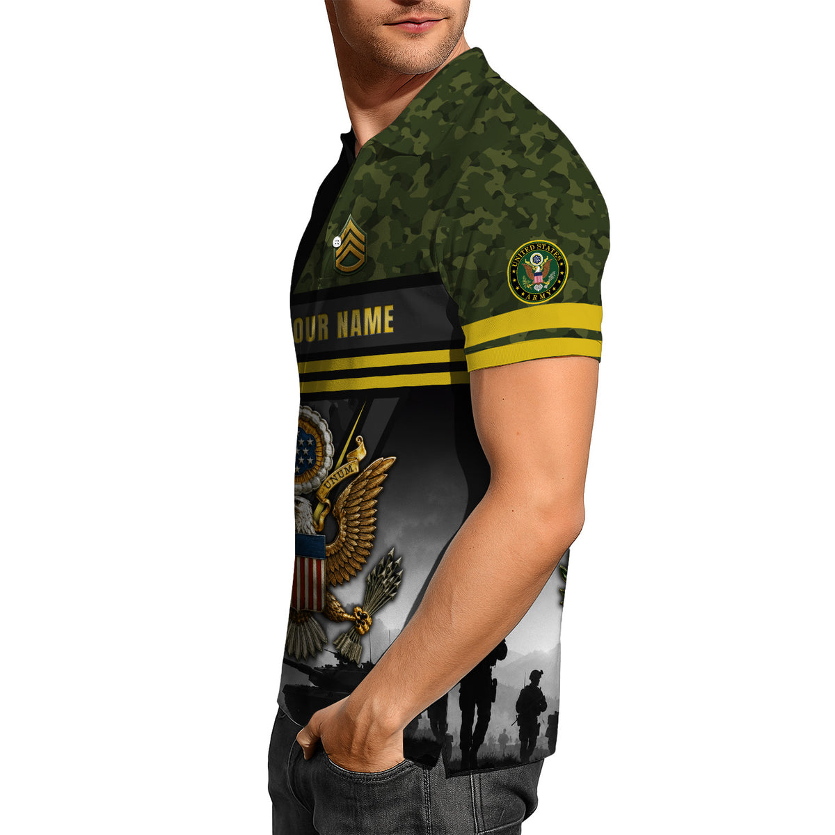 Custom Army Name and Rank 3D Polo Shirt for Veterans