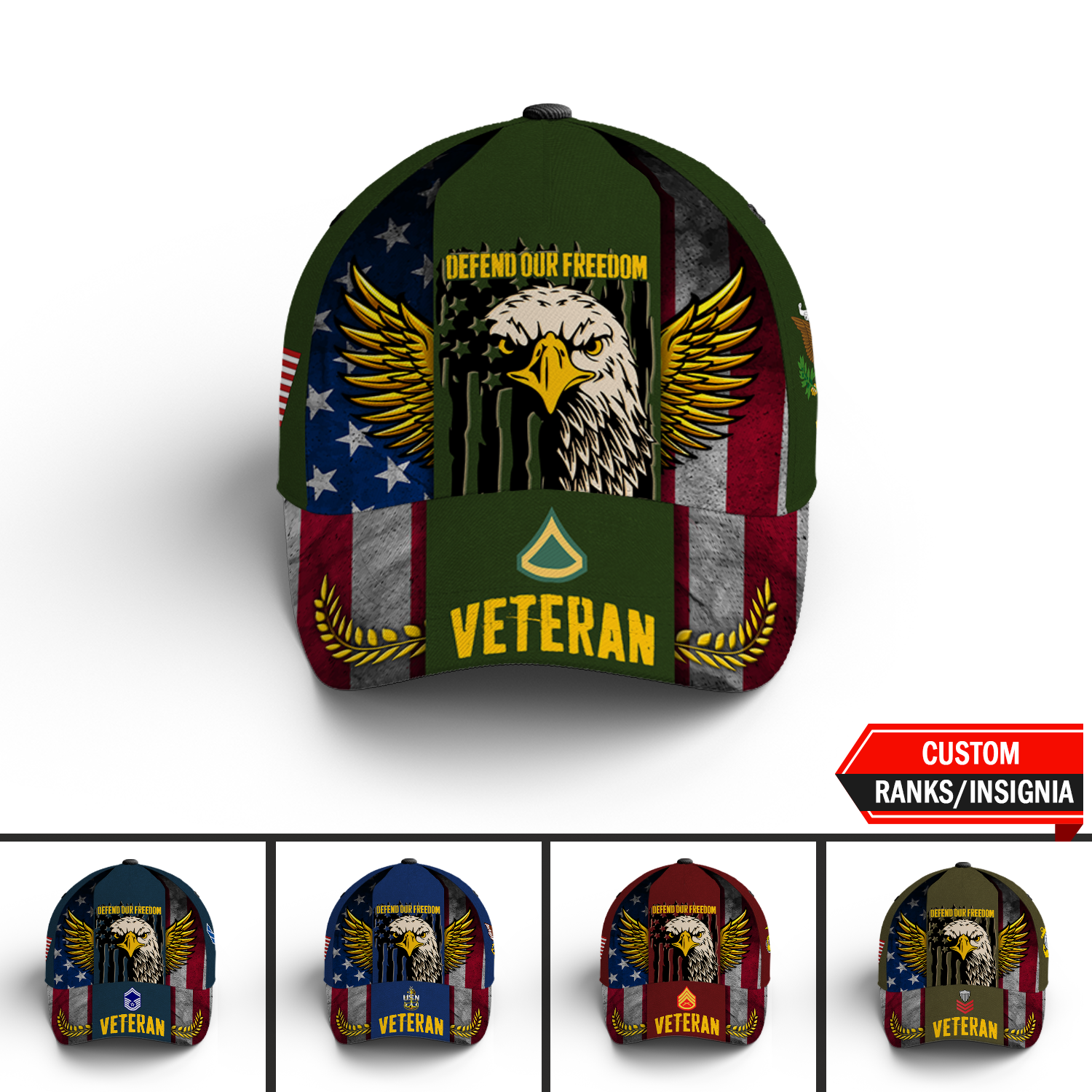 Custom Ranks/Insignia, Personalized Name And Years Served All Over Prints Premium Classic Cap KAOVC21