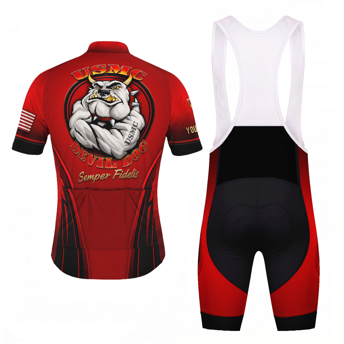 Custom USMC Cycling Jersey Personalized Marine Veteran Rank Bike Jersey
