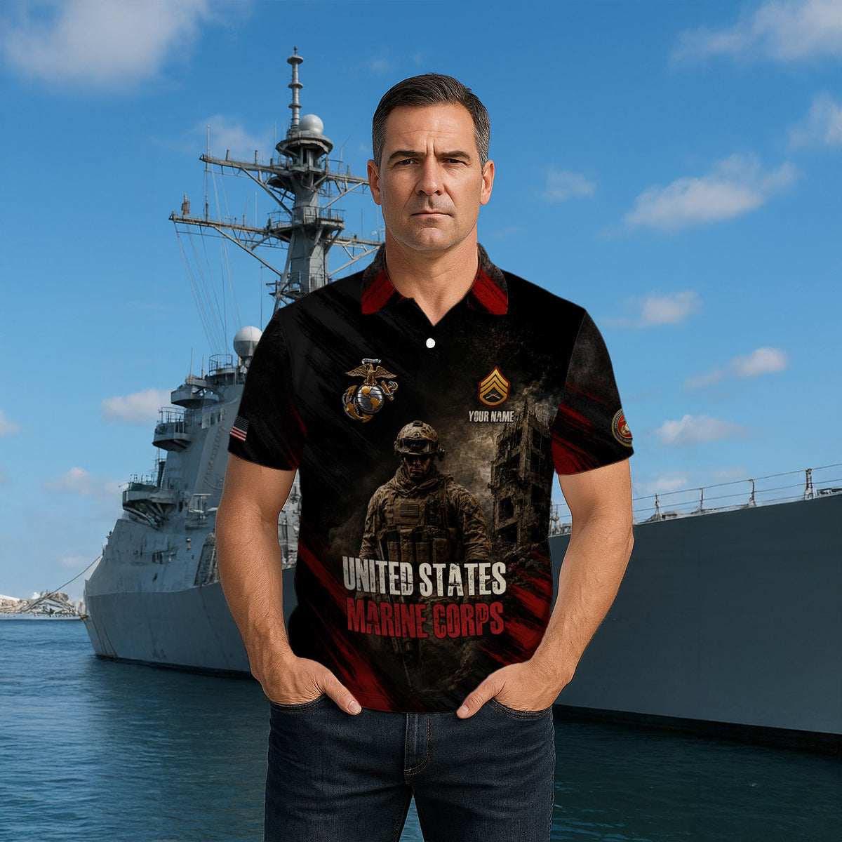 US Marine Corps Personalized Military Rank All Over Print Polo Shirt