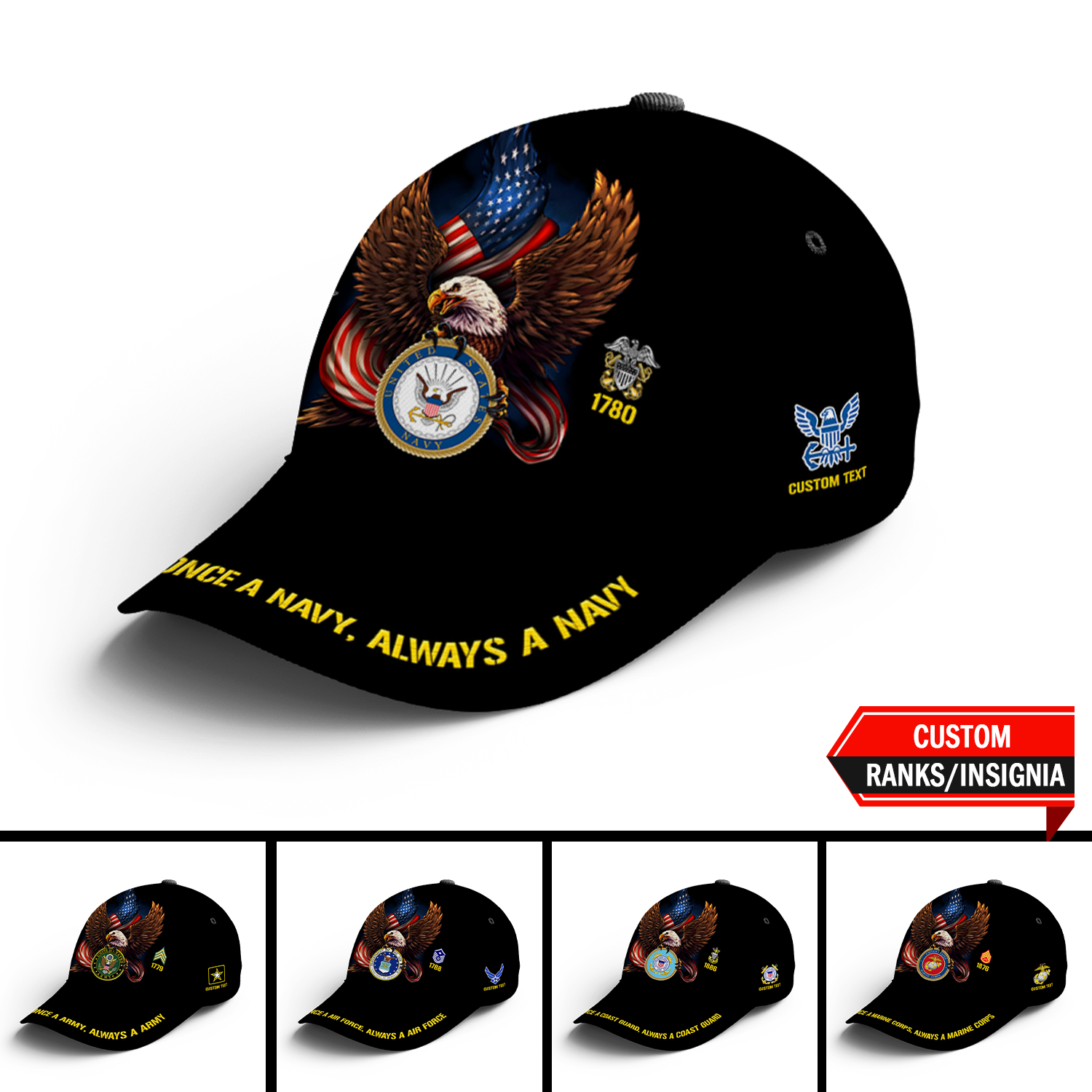 Custom Ranks/Insignia, Personalized Name And Years Served All Over Prints Premium Classic Cap JAOVC15