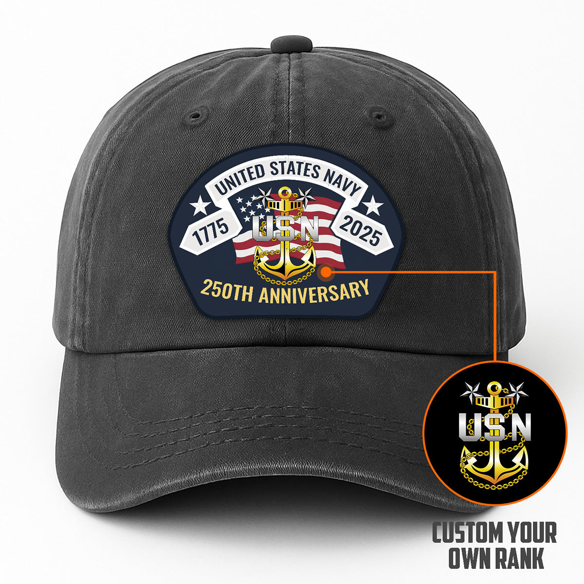 Custom Ranks US Navy US Navy Premium Washed Denim Cap DC29