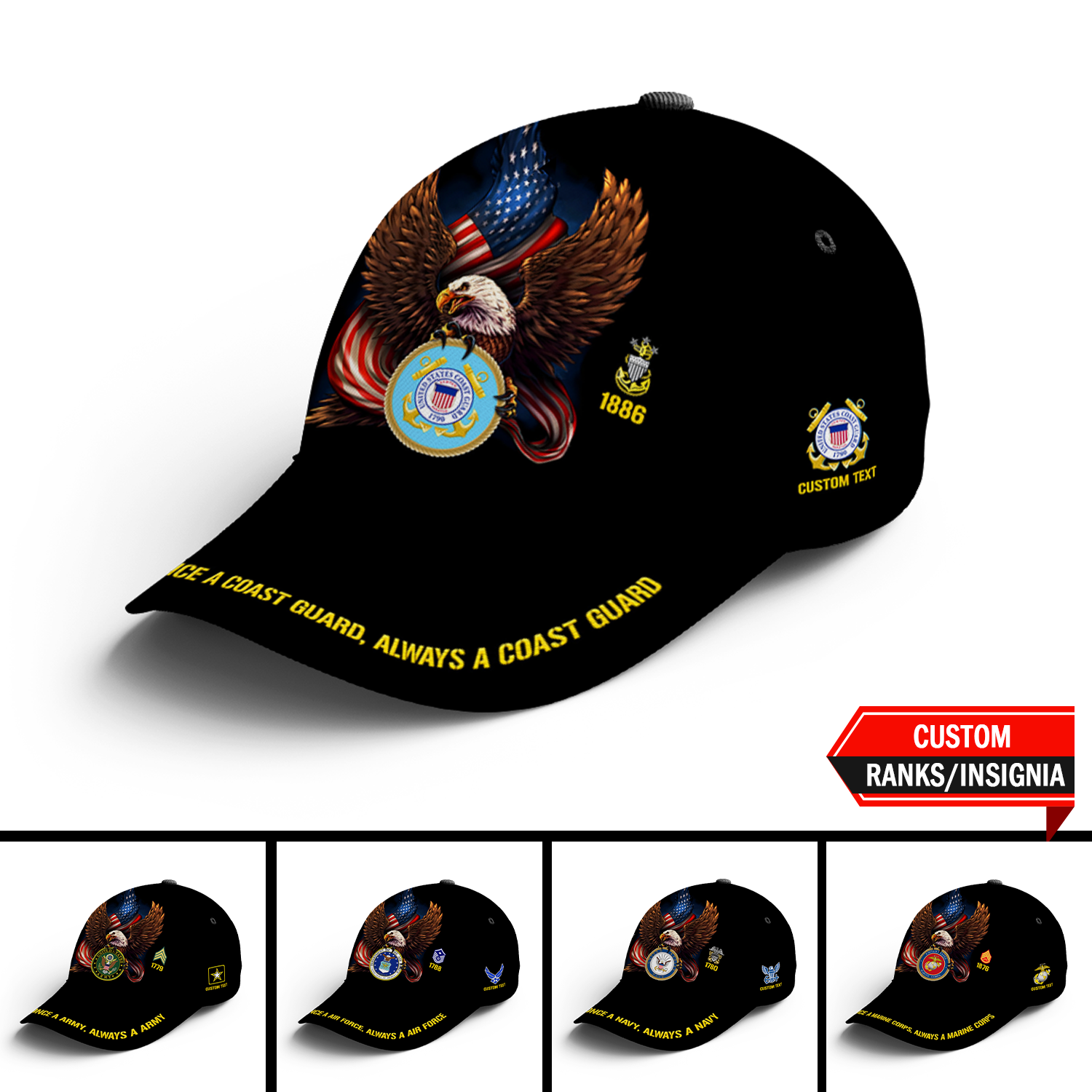 Custom Ranks/Insignia, Personalized Name And Years Served All Over Prints Premium Classic Cap JAOVC15