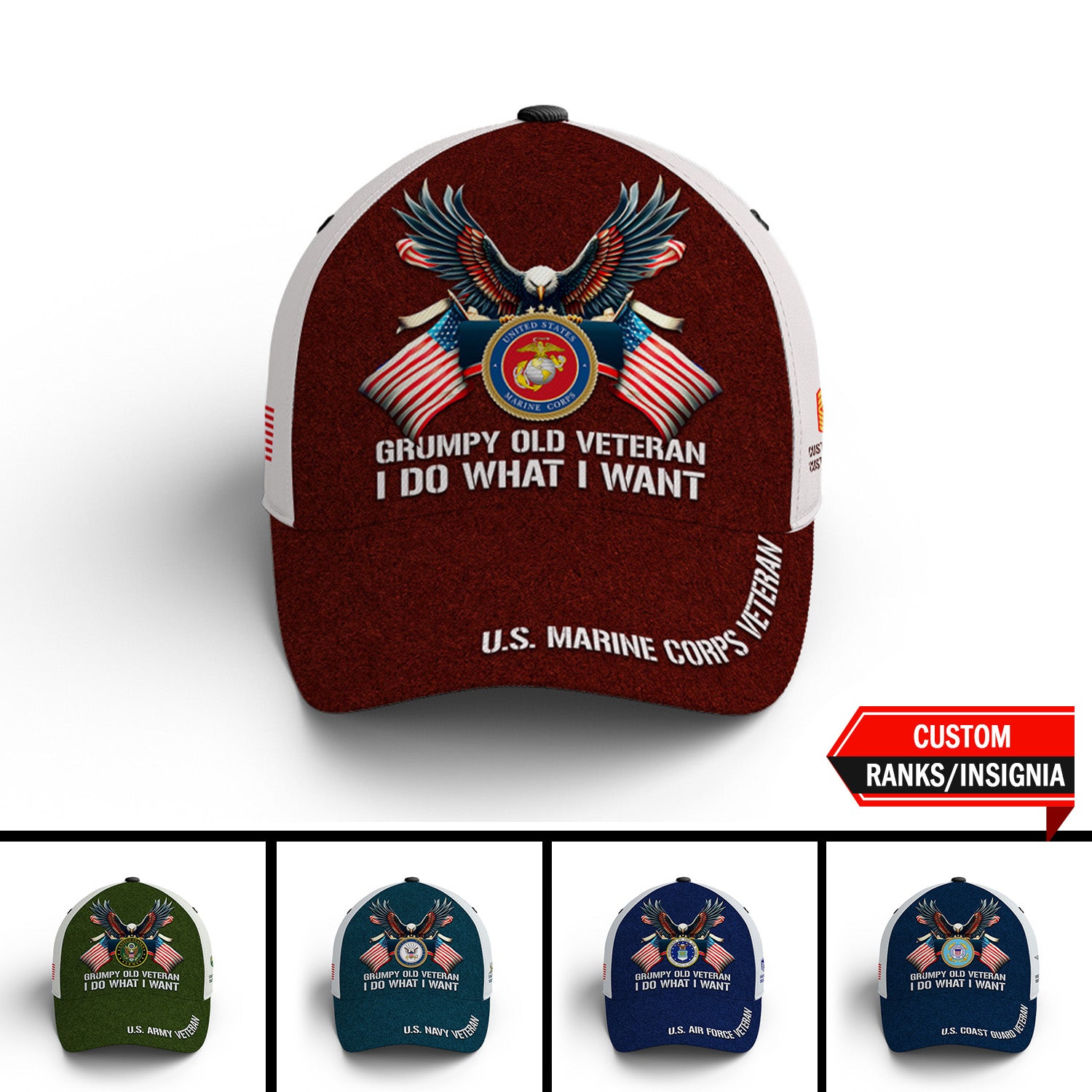 Custom Ranks/Insignia, Personalized Name And Years Served All Over Prints Premium Classic Cap JAOVC17