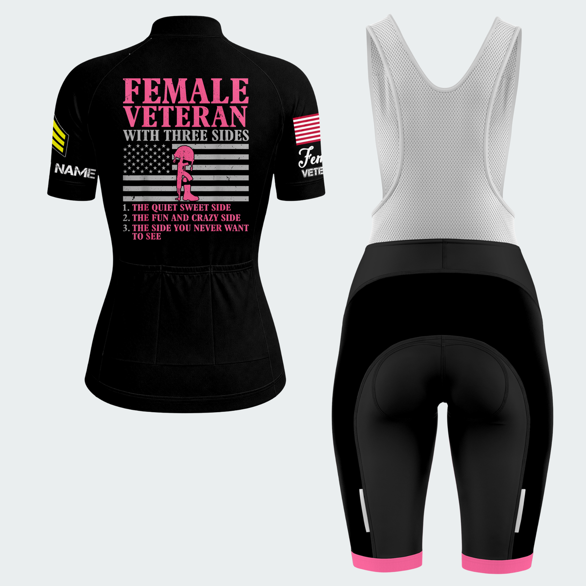 Women’s Personalized Army Female Veteran With Three Sides Cycling Jersey & Kit