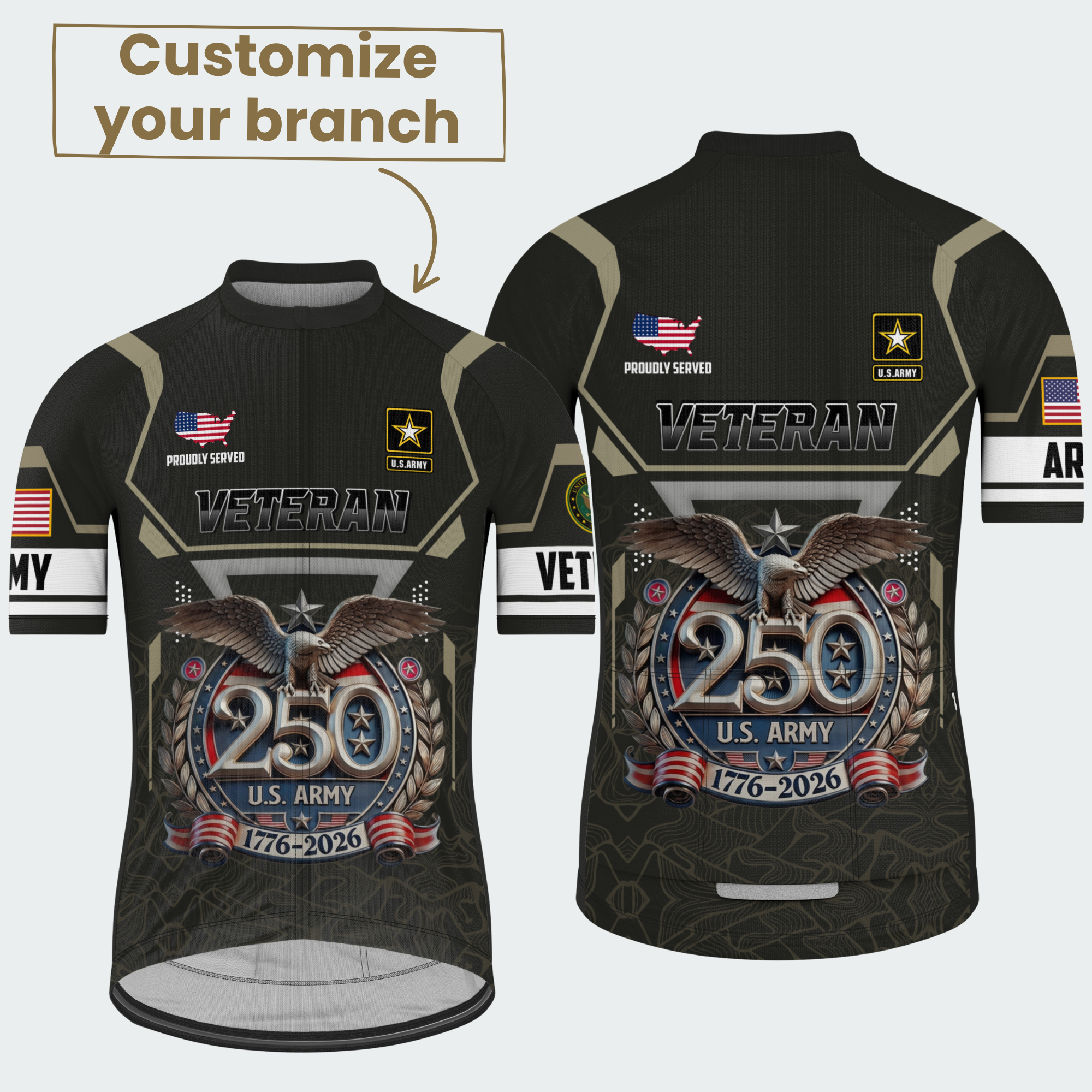 Men’s American Pride Proudly Served Veteran 250th Anniversary Regular Fit Custom Cycling Jersey