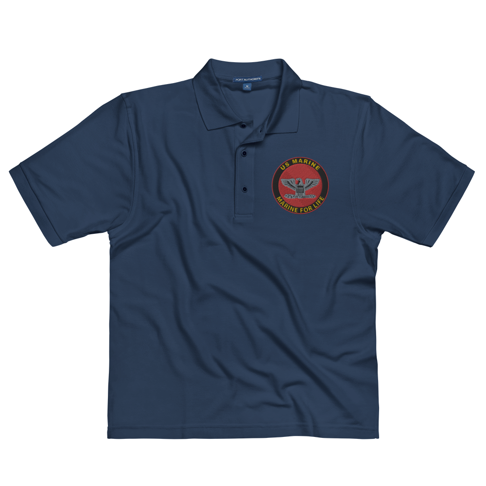 Custom MARlNE Ranks, Insignia Marine For Life Embroidered Port Authority Polo Shirt