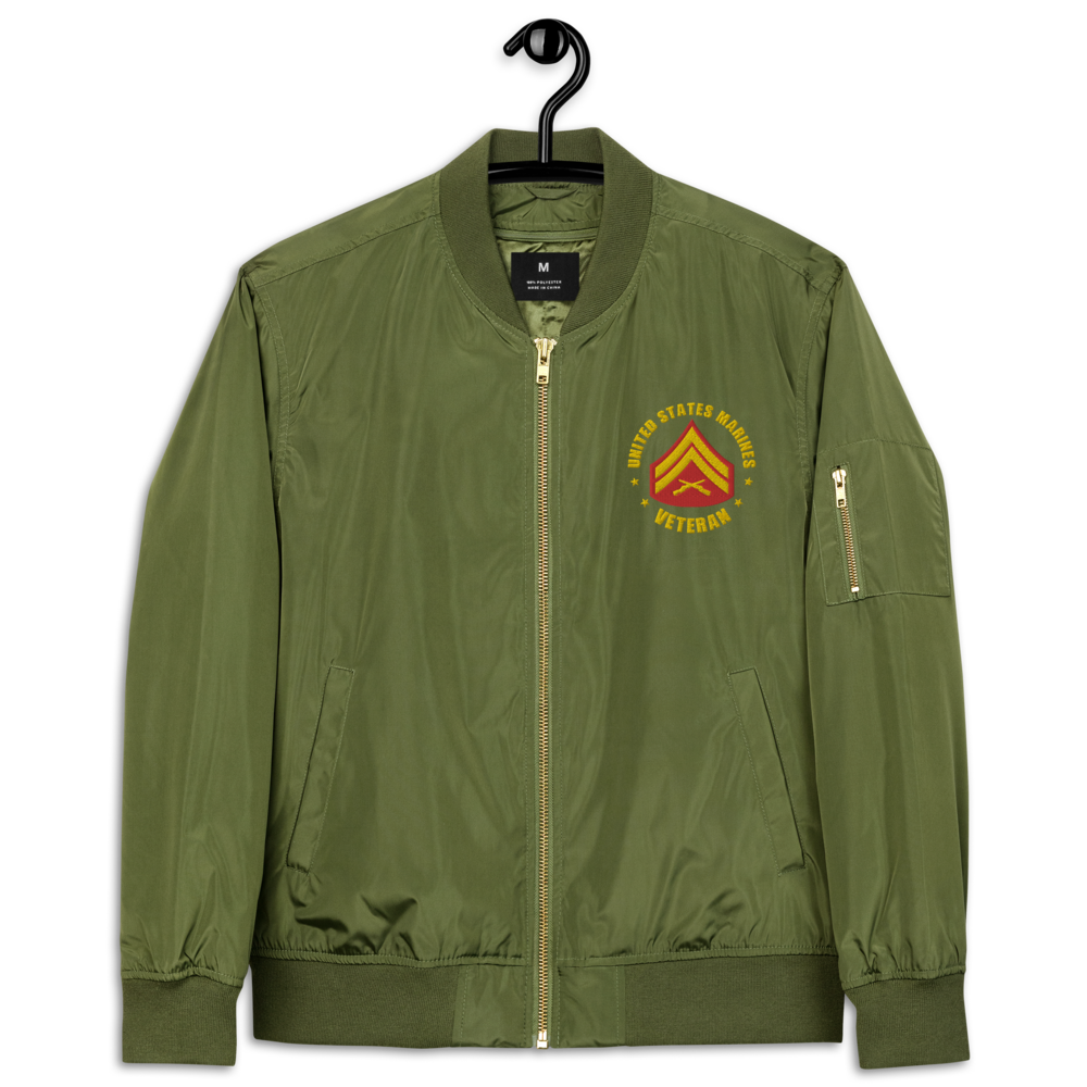 US Marines Veteran Defender Of Freedom, Custom MARlNE Ranks, Insignia On Left Chest, Embroidered Recycled Bomber Jacket
