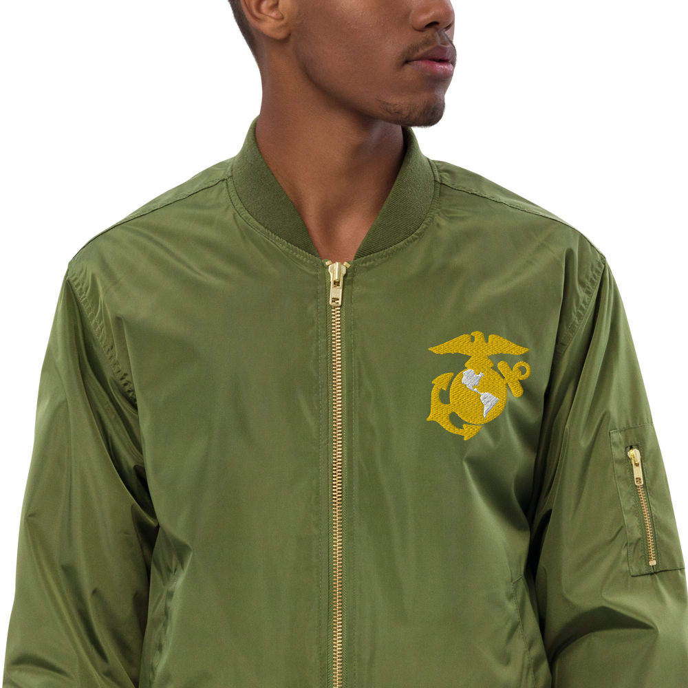 US Marines EST. 1775, Custom MARlNE Ranks, Insignia On Back, Embroidered Recycled Bomber Jacket