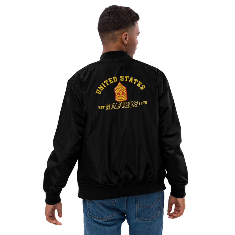 US Marines EST. 1775, Custom MARlNE Ranks, Insignia On Back, Embroidered Recycled Bomber Jacket
