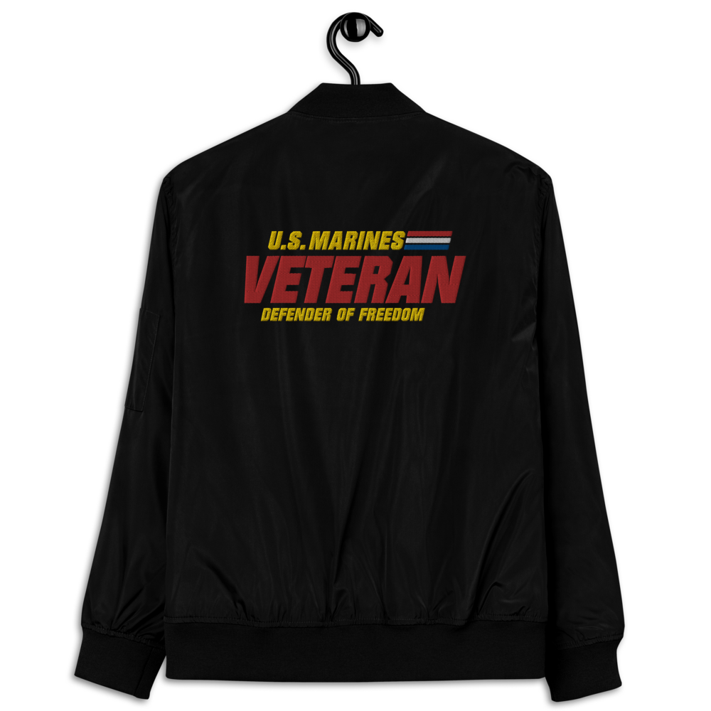 US Marines Veteran Defender Of Freedom, Custom MARlNE Ranks, Insignia On Left Chest, Embroidered Recycled Bomber Jacket