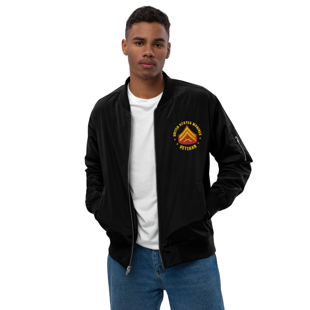 US Marines Veteran Defender Of Freedom, Custom MARlNE Ranks, Insignia On Left Chest, Embroidered Recycled Bomber Jacket