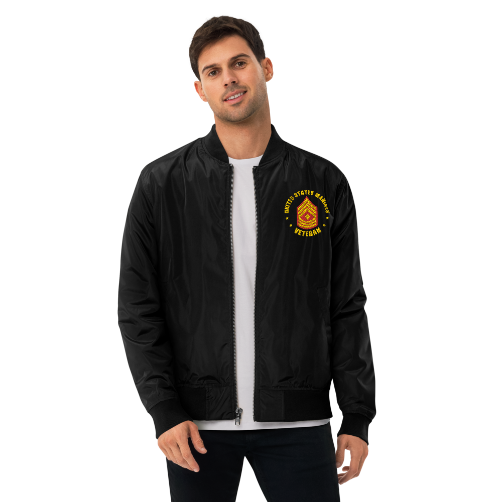 US Marines Veteran Defender Of Freedom, Custom MARlNE Ranks, Insignia On Left Chest, Embroidered Recycled Bomber Jacket