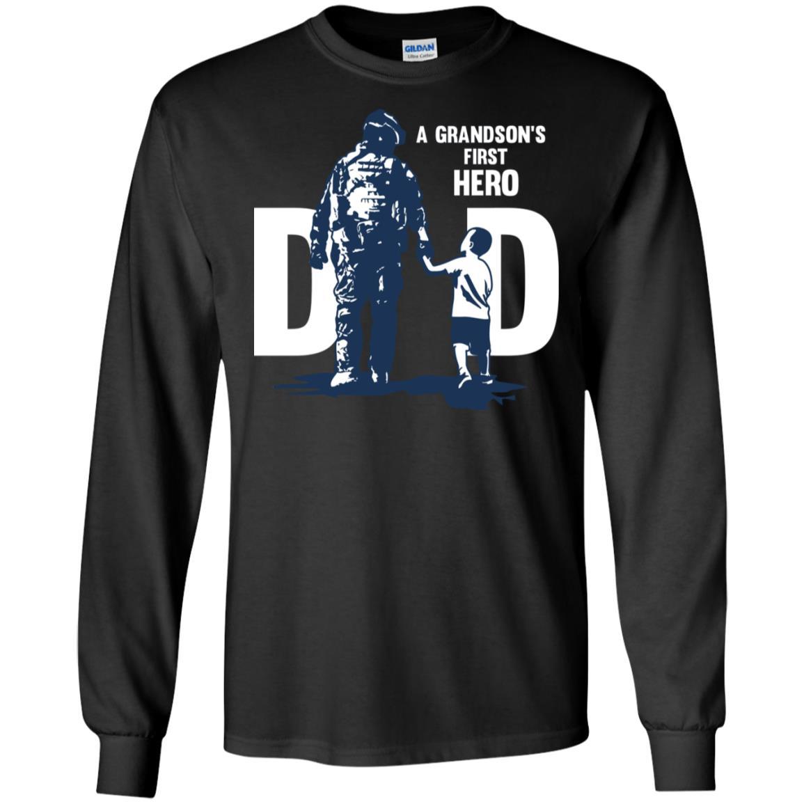 Military T-Shirt "A GRANDSON'S FIRST HERO FIRST LOVE DAD On" Front-TShirt-General-Veterans Nation