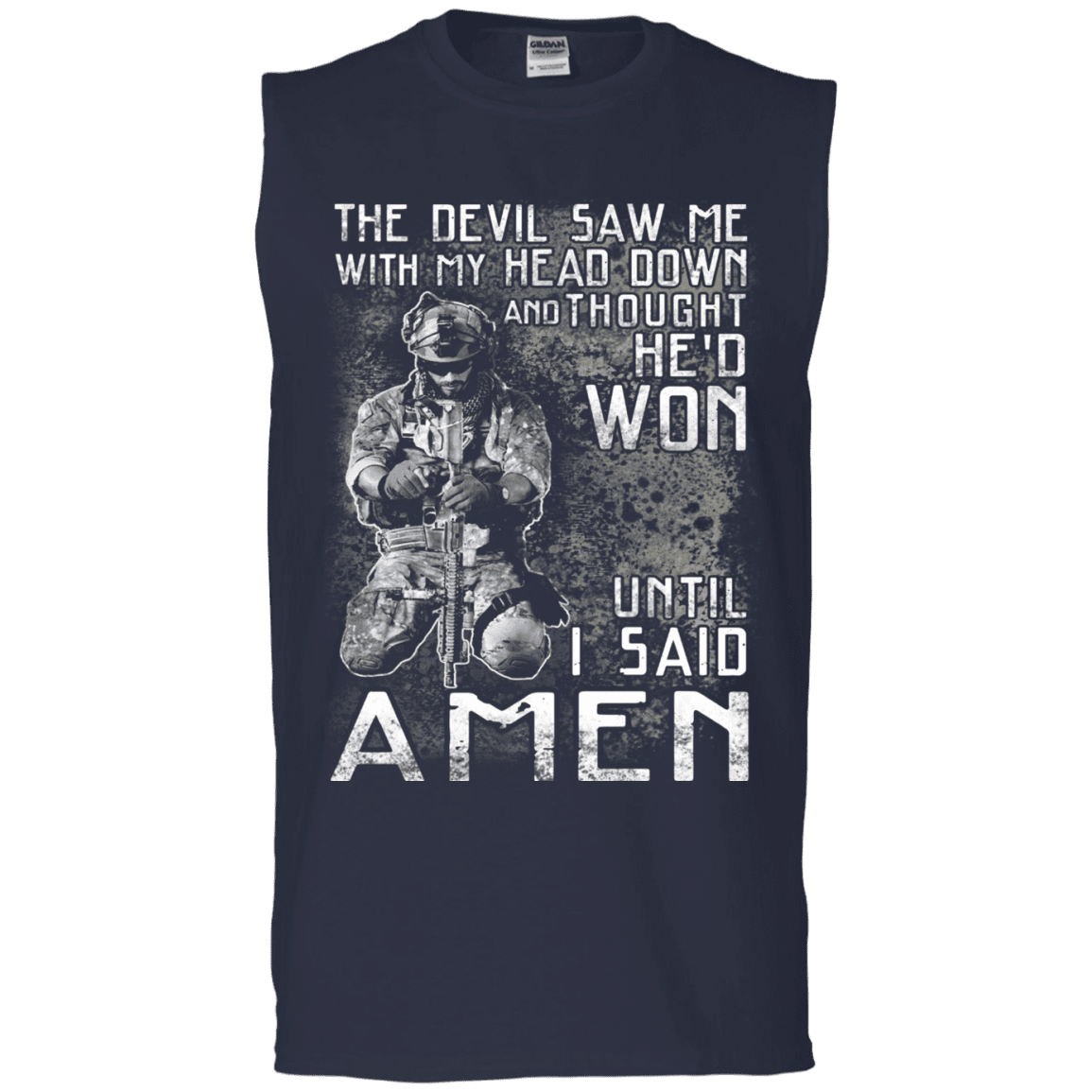 Military T-Shirt "The Devil Saw Me With My Head Down Amen Veteran T-Shirt Men" Front-TShirt-General-Veterans Nation