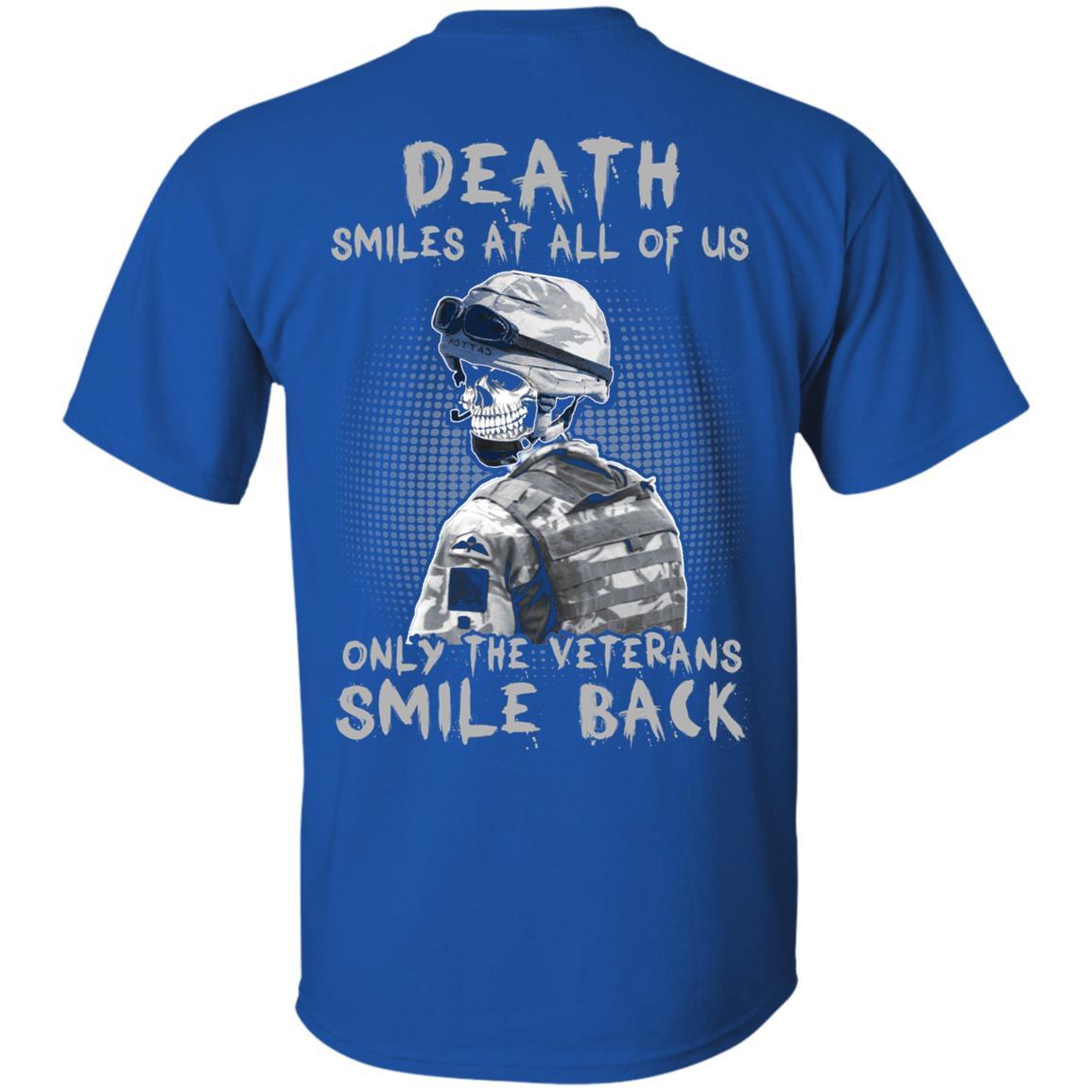 Military T-Shirt "Death Smiles At All Of Us - Only The Veterans Smile Back Men" on Back Design-TShirt-General-Veterans Nation