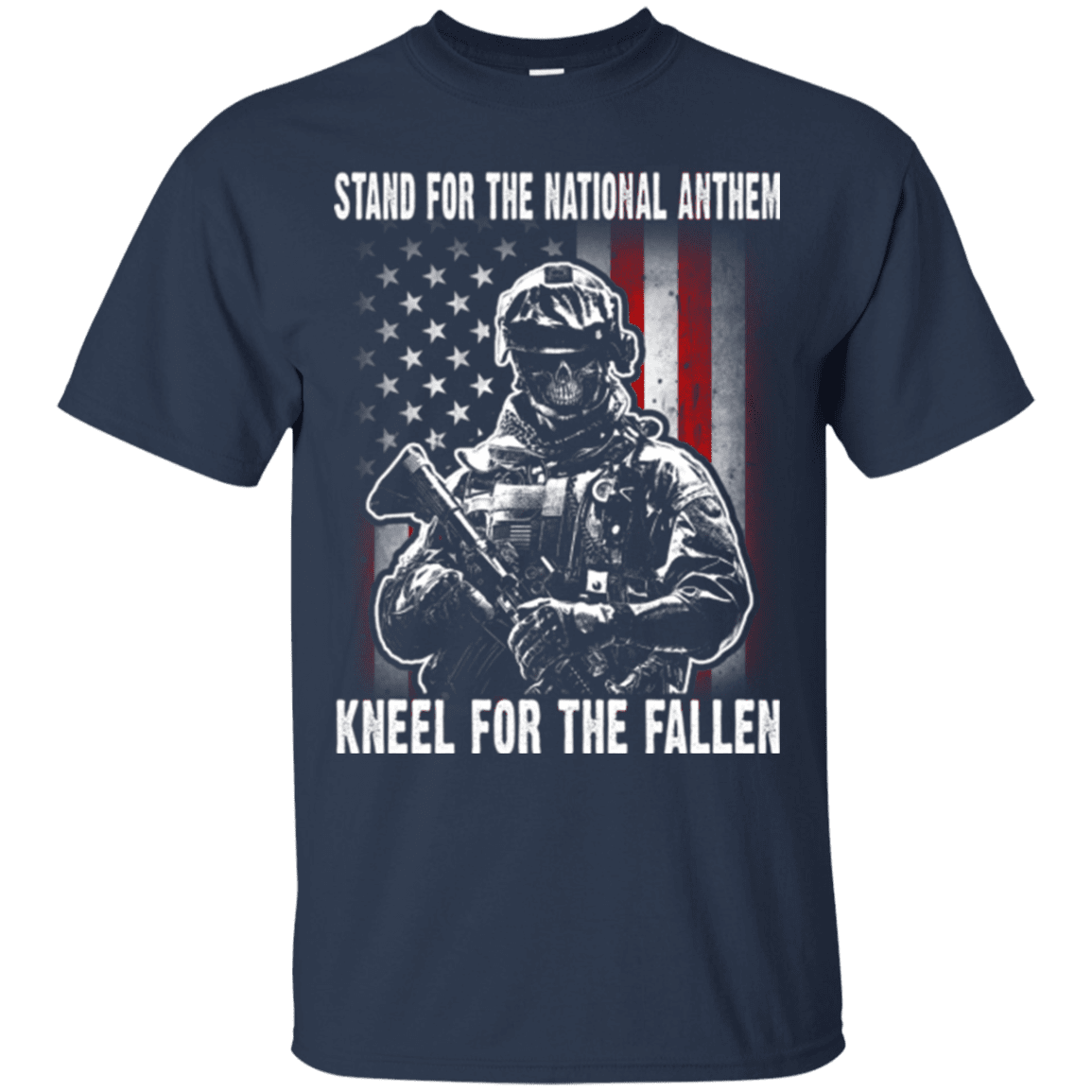 Military T-Shirt "Stand For The National Anthem Kneel For The Fallen"-TShirt-General-Veterans Nation